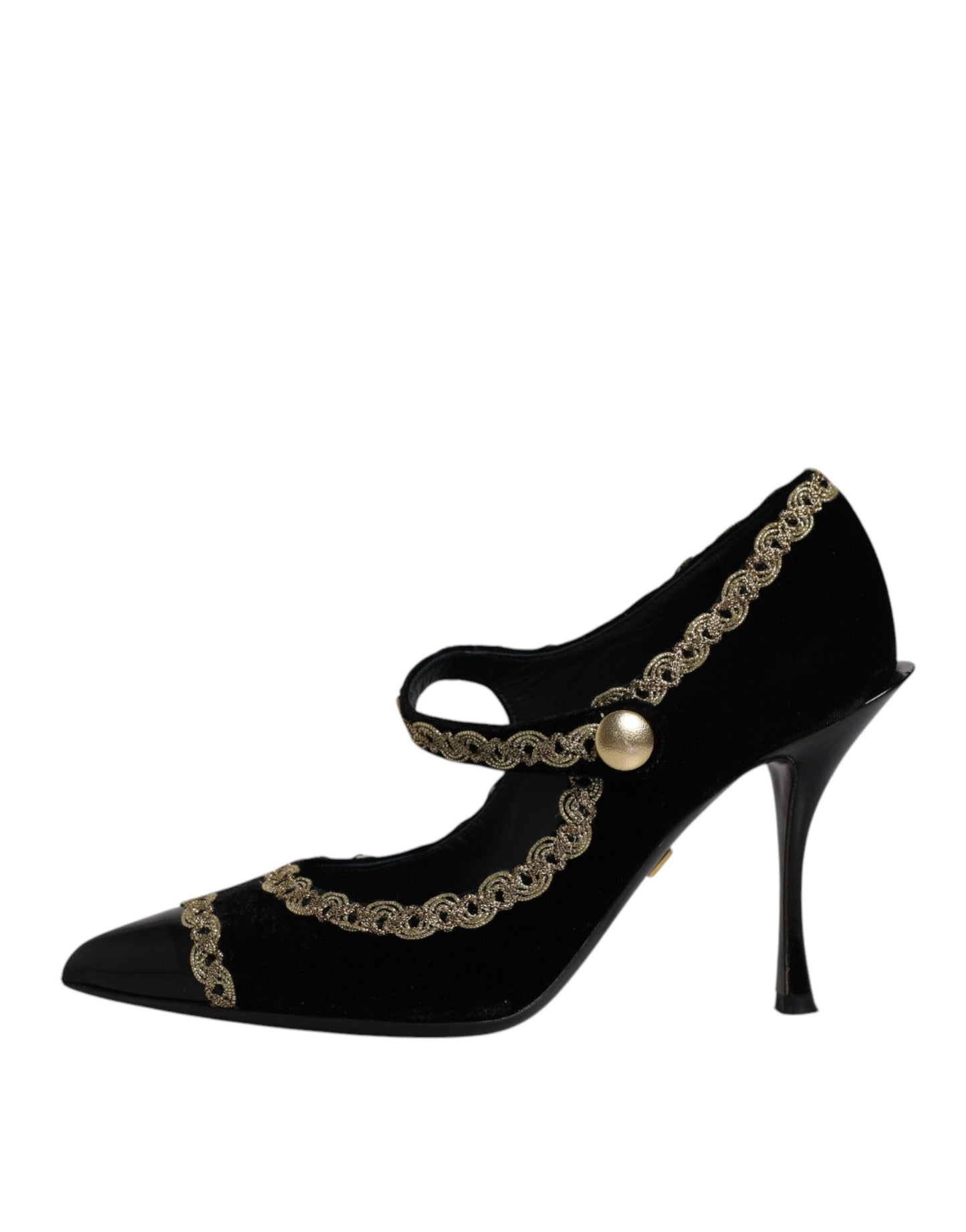 Dolce & Gabbana Black Velvet Gold Mary Janes Pumps Shoes EU38 / US8