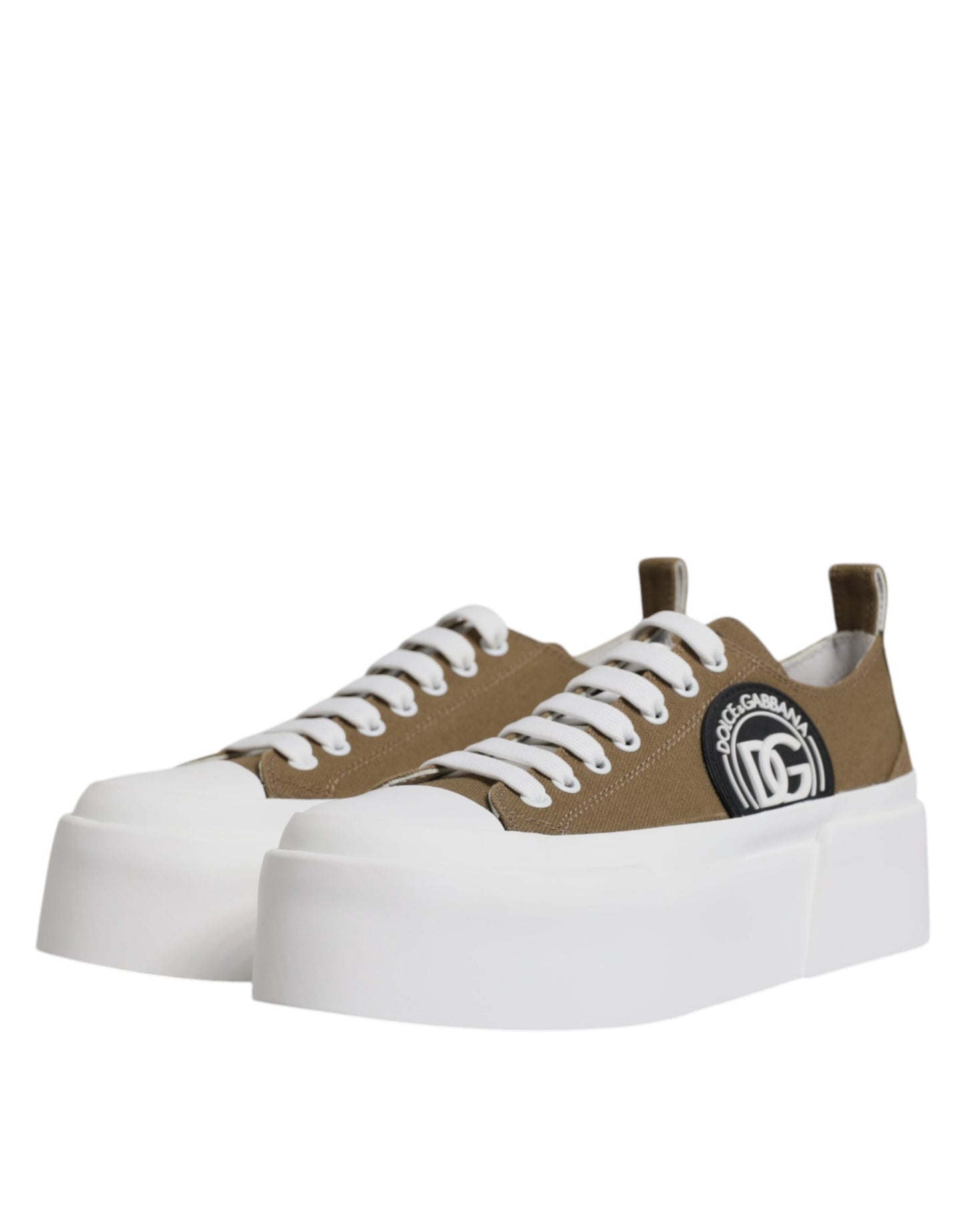 Dolce & Gabbana Brown White Canvas Logo Low Top Sneakers Shoes EU39 / US9