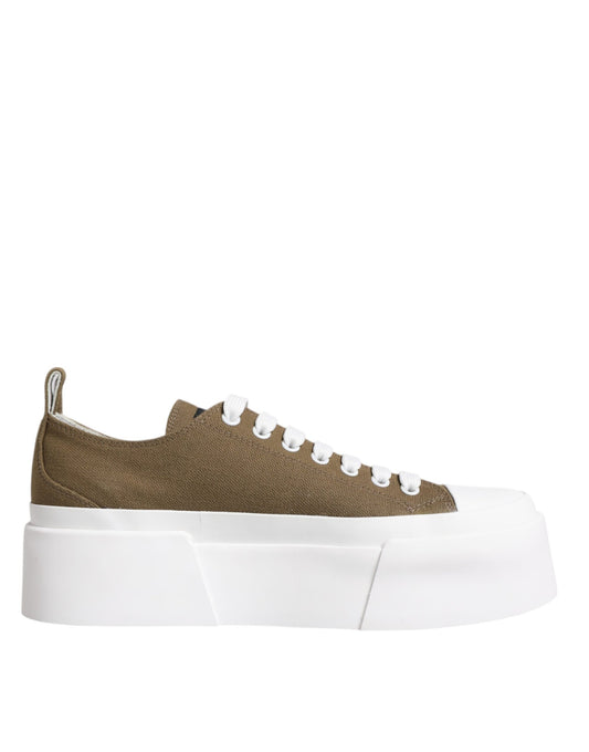 Dolce & Gabbana Brown White Canvas Logo Low Top Sneakers Shoes EU39 / US9