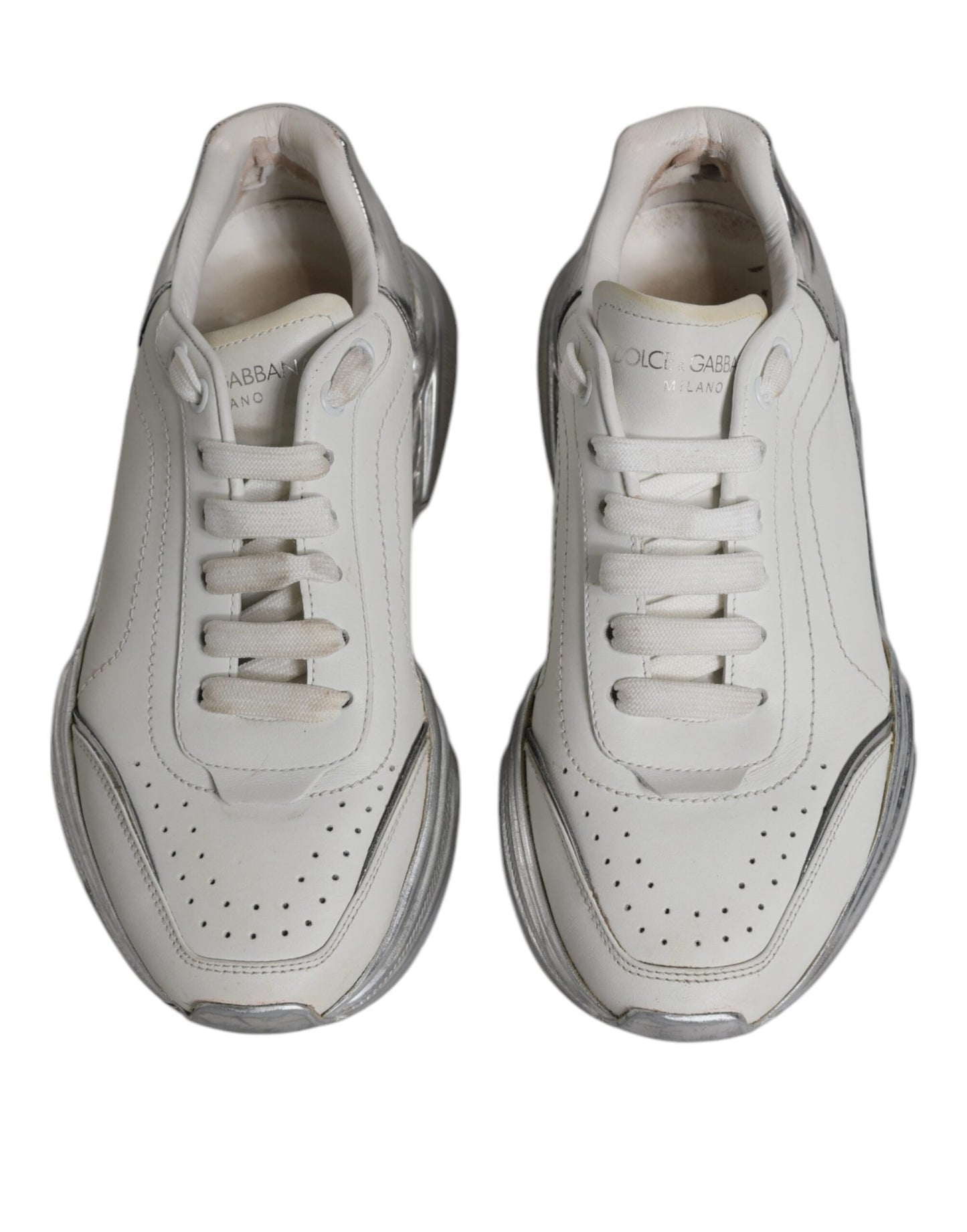 Dolce & Gabbana White Silver Daymaster Low Top Sneakers Shoes EU38 / US8