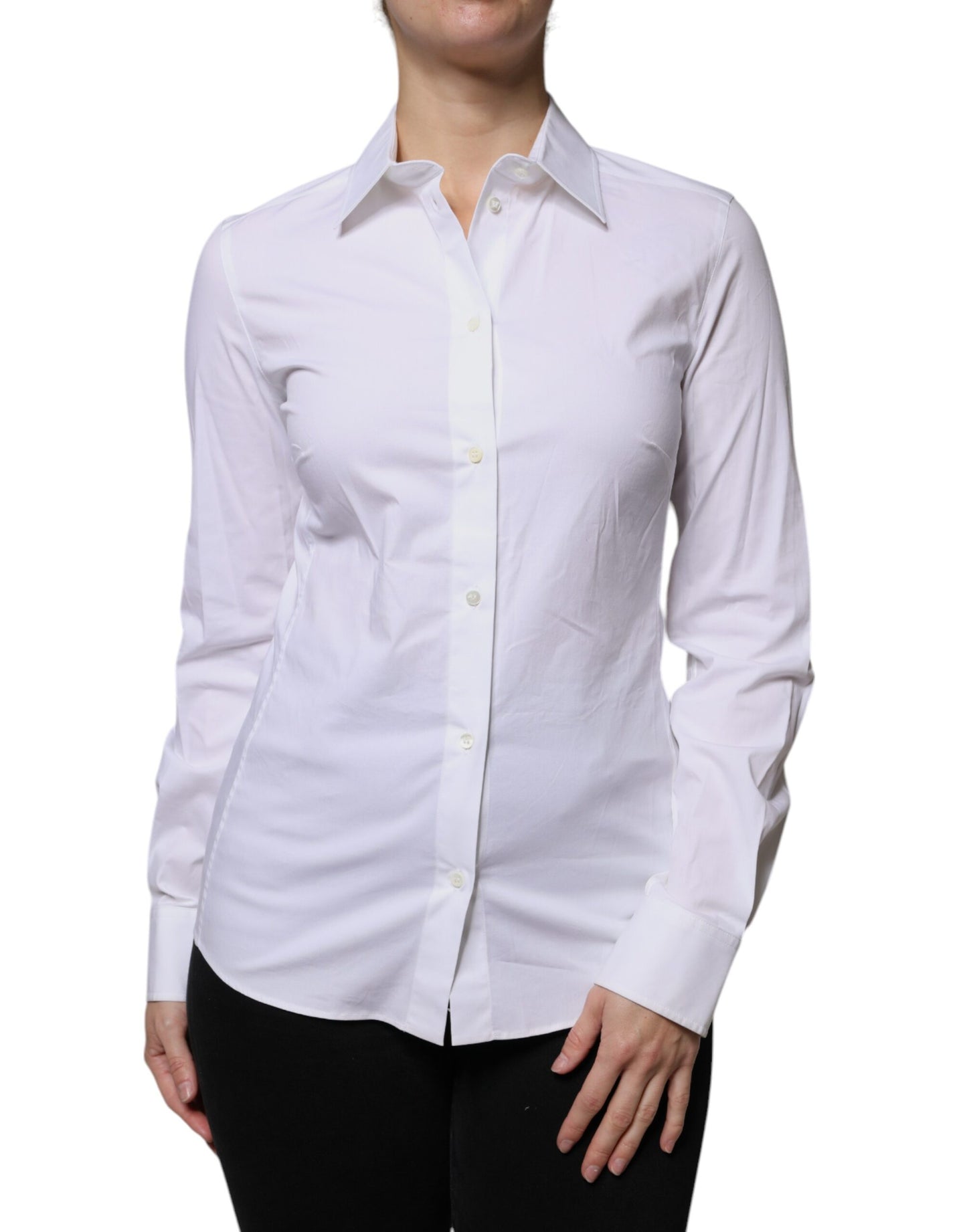 Dolce & Gabbana White Cotton Collared Long Sleeves Shirt Top IT42 / M