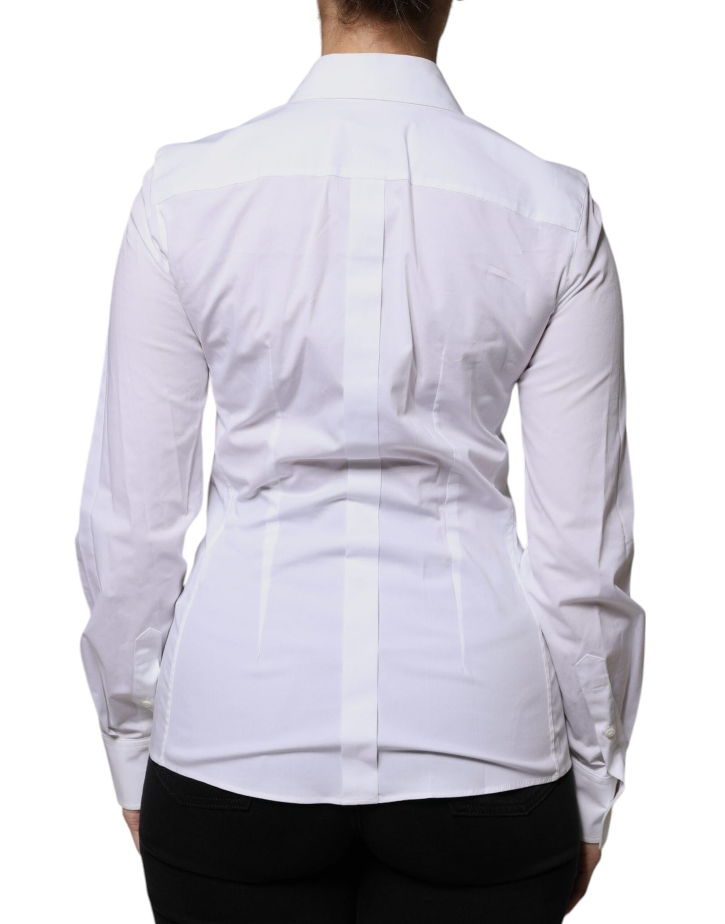 Dolce & Gabbana White Cotton Collared Long Sleeves Shirt Top IT42 / M