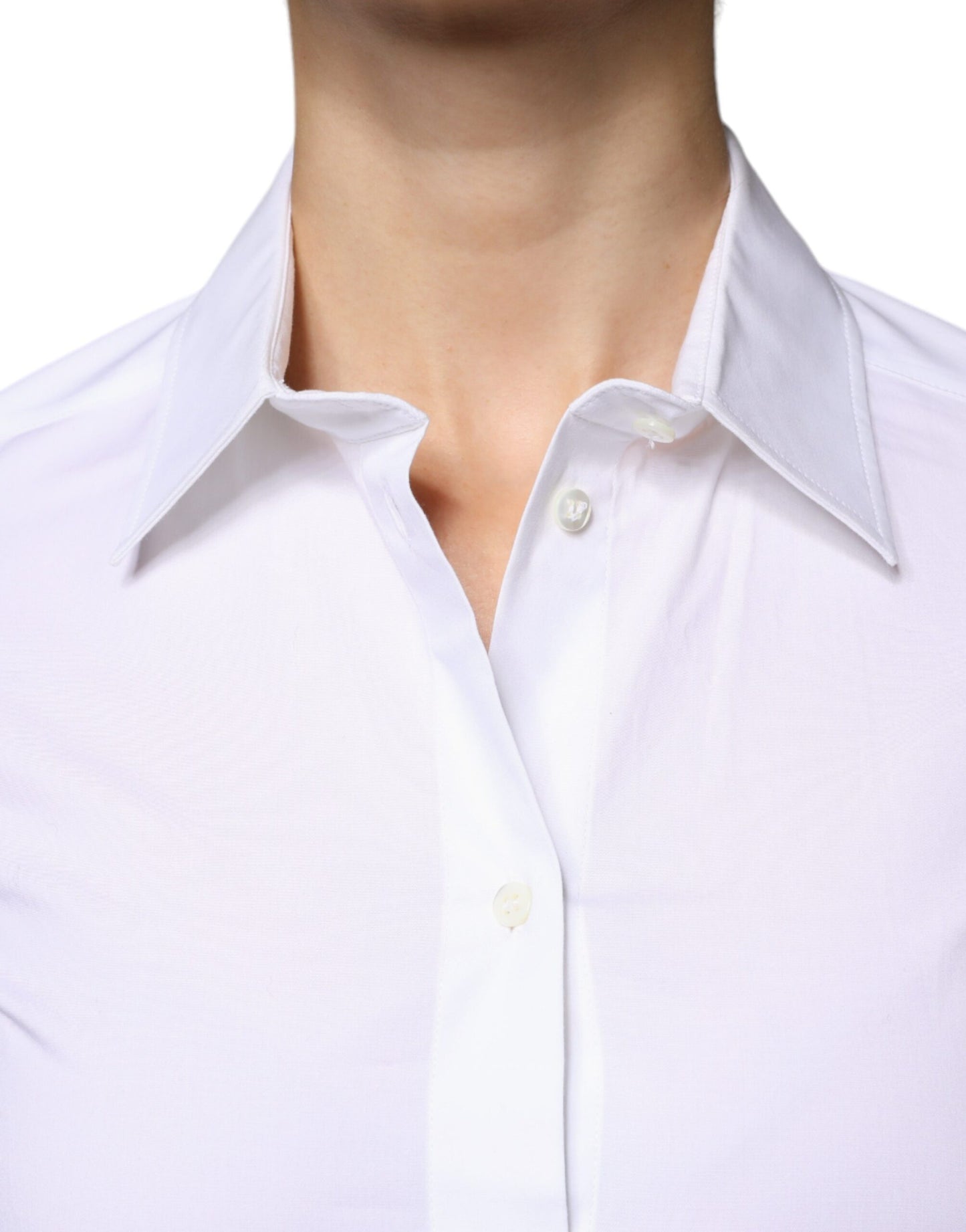 Dolce & Gabbana White Cotton Collared Long Sleeves Shirt Top IT42 / M