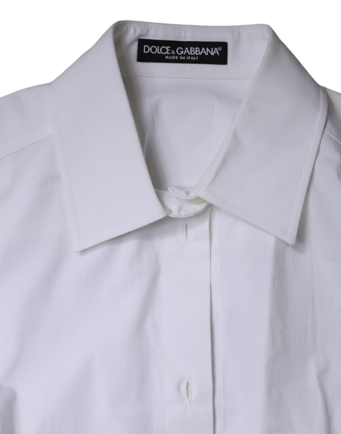 Dolce & Gabbana White Cotton Collared Long Sleeves Shirt Top IT42 / M