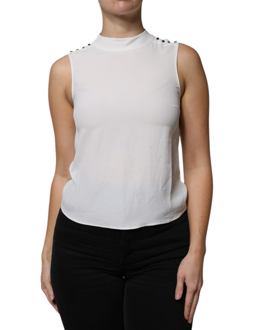 Patrizia Pepe White Mock Neckline Sleeveless Tank Blouse Top IT38 | XS