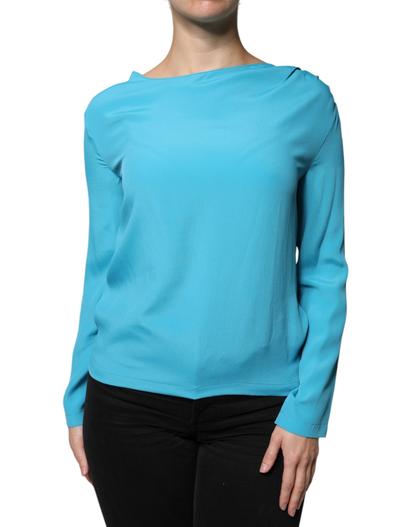 Boutique Moschino Blue Round Neckline Long Sleeves Blouse Top IT40 | S