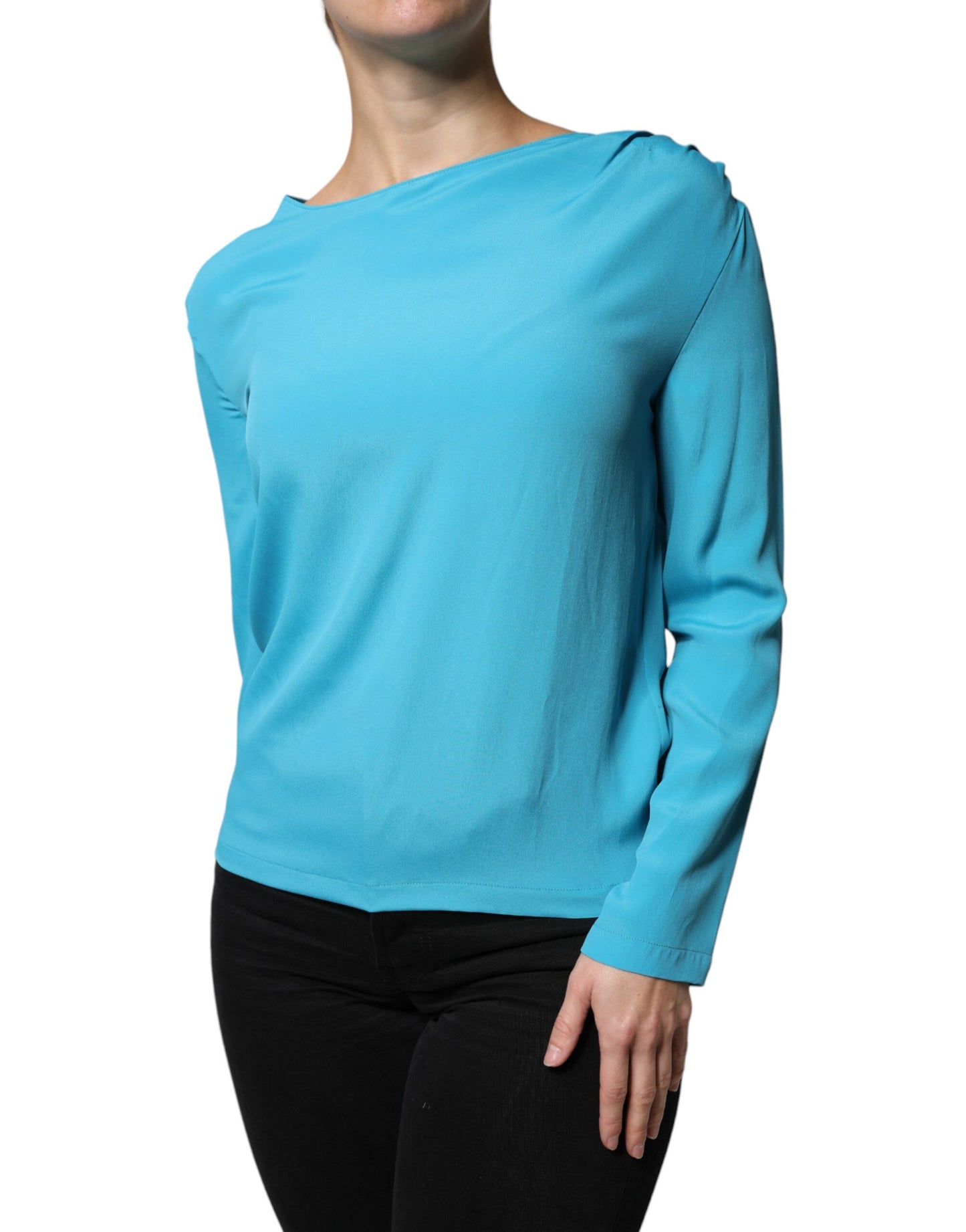 Boutique Moschino Blue Round Neckline Long Sleeves Blouse Top IT40 | S