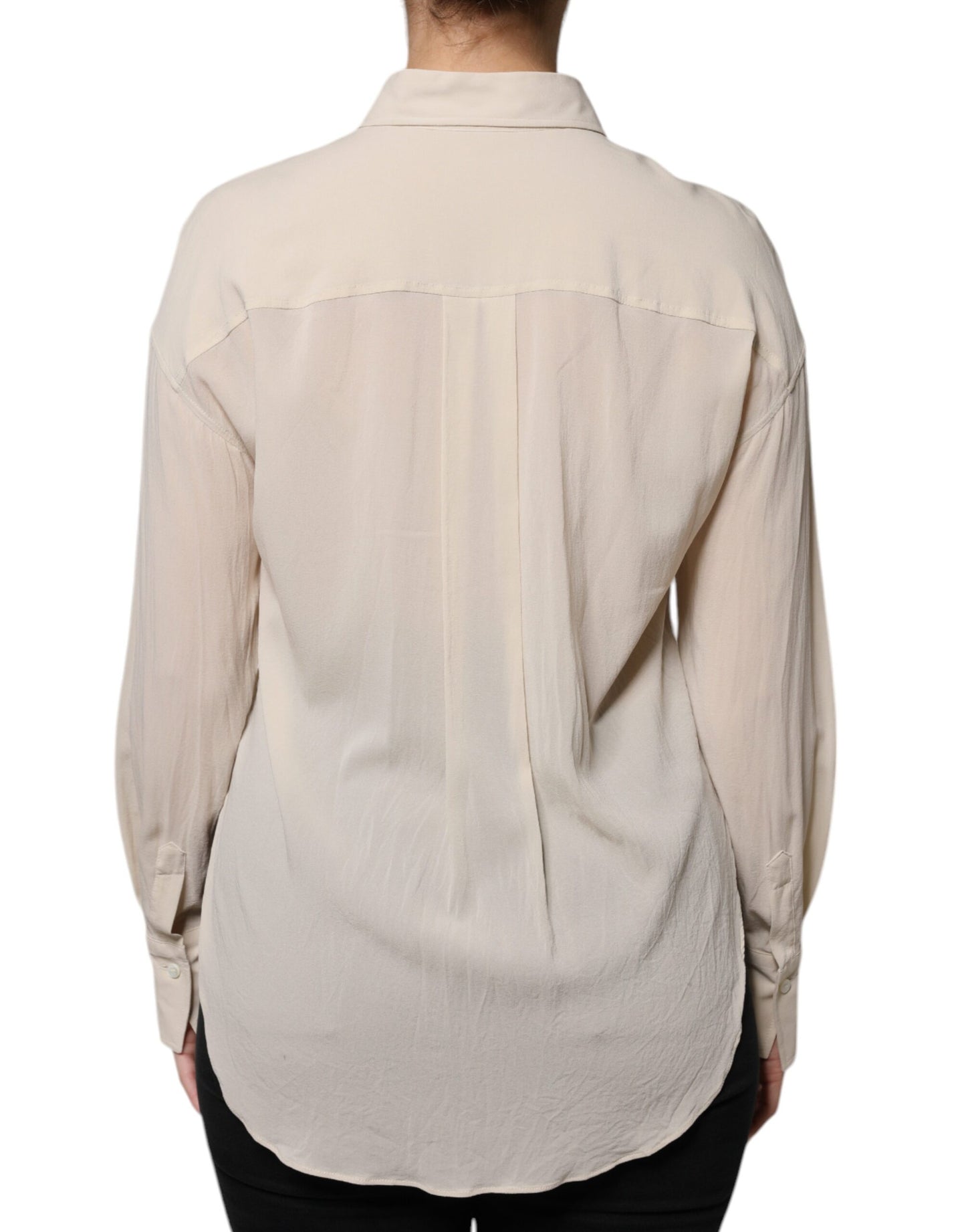 Brunello Cucinelli Beige Silk Blend Collared Button Down Top IT38 | XS