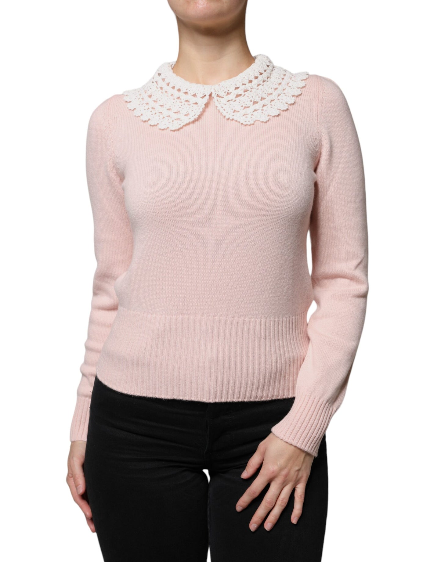 Dolce & Gabbana Pink Cashmere Collar Knitted Long Sleeves Top IT40 | S