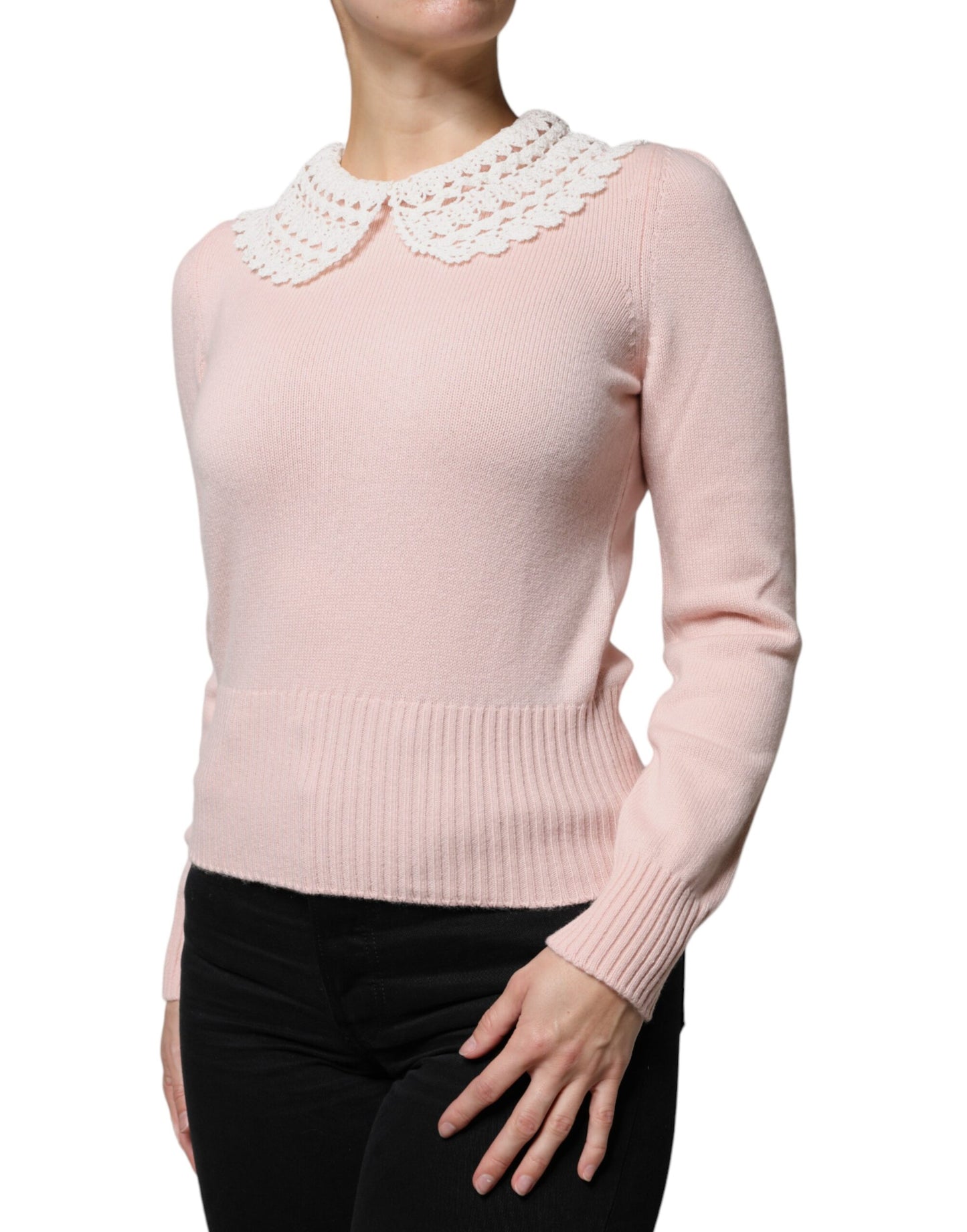 Dolce & Gabbana Pink Cashmere Collar Knitted Long Sleeves Top IT40 | S