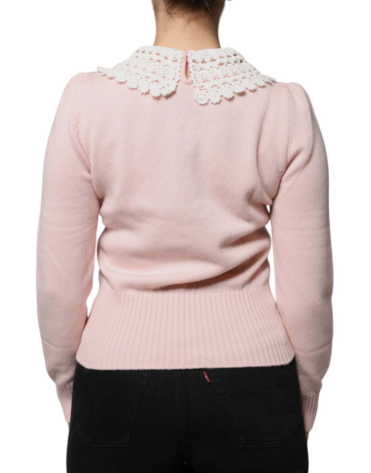 Dolce & Gabbana Pink Cashmere Collar Knitted Long Sleeves Top IT40 | S