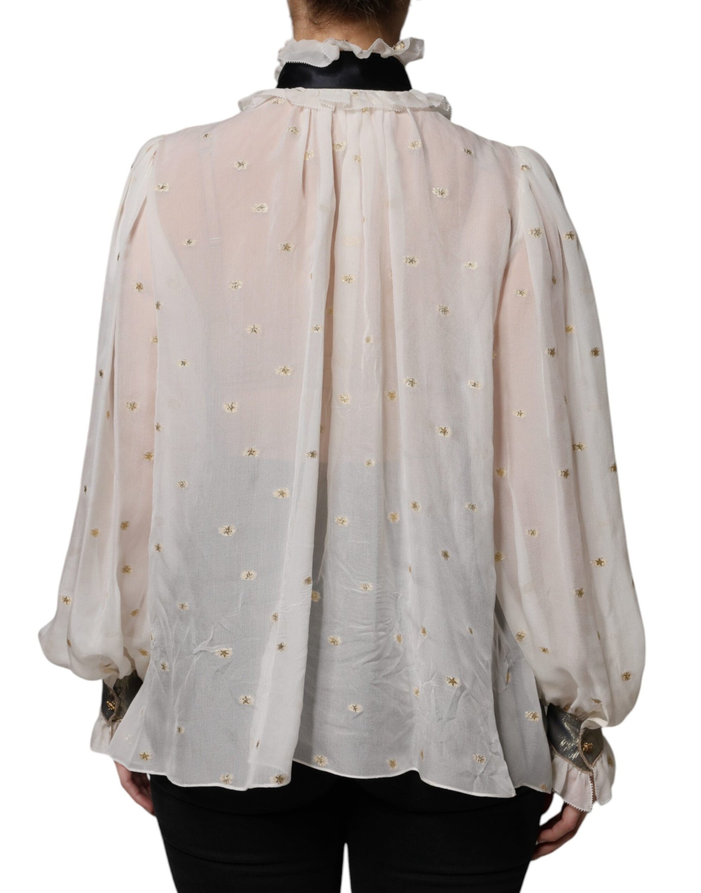 Dolce & Gabbana Off White Silk Blend Ascot Collar Blouse Top IT40 | S