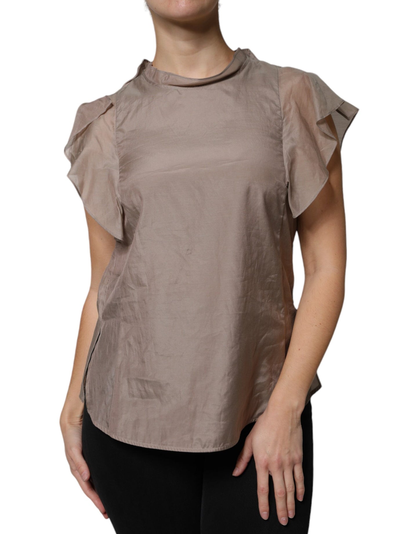 Peserico Brown Cotton Blend Short Sleeves Blouse Top IT40 | S