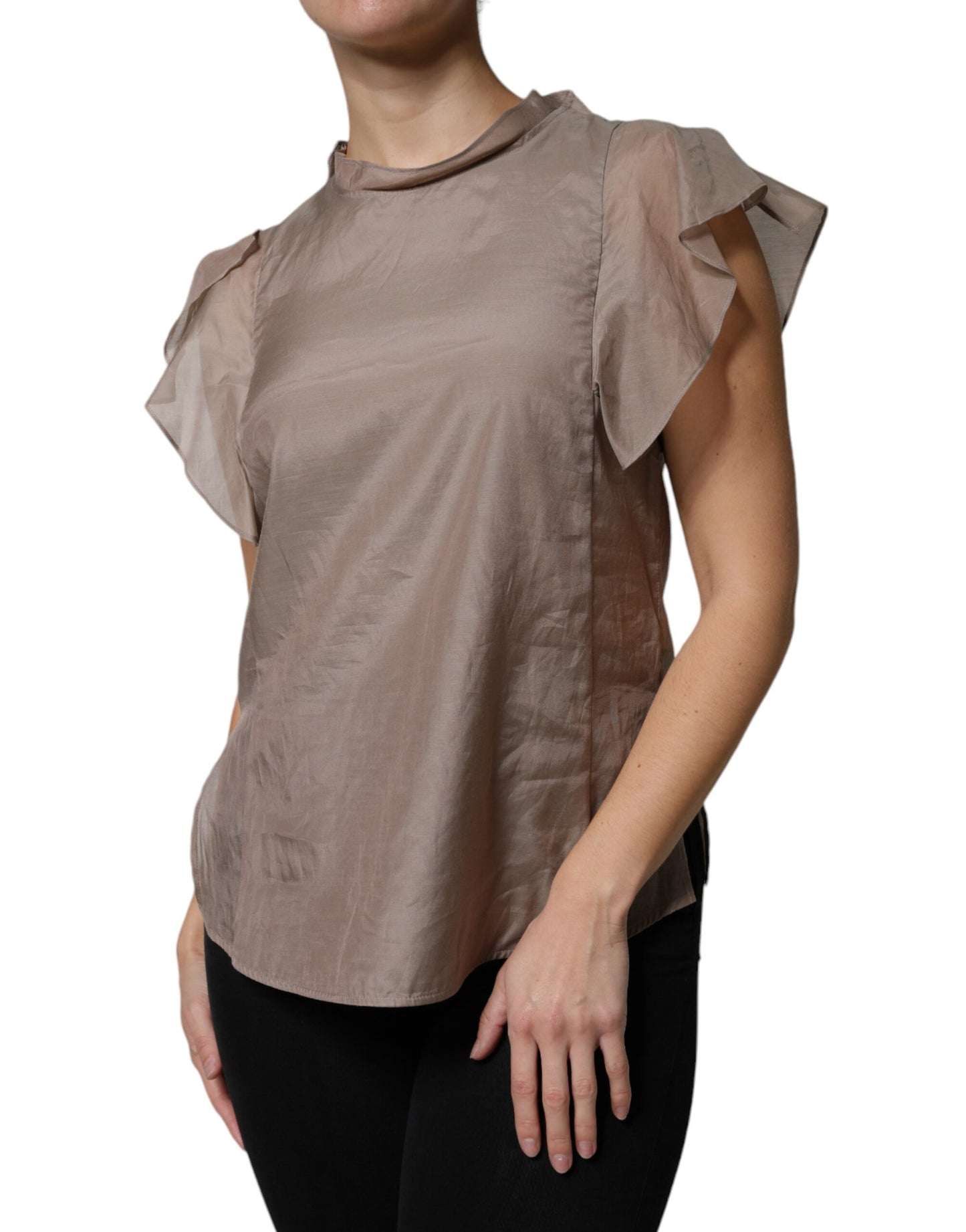 Peserico Brown Cotton Blend Short Sleeves Blouse Top IT40 | S