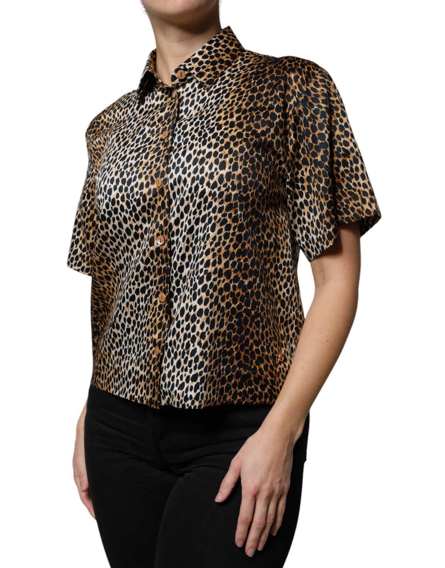 Dolce & Gabbana Brown Leopard Print Short Sleeves Blouse Top IT42 / M