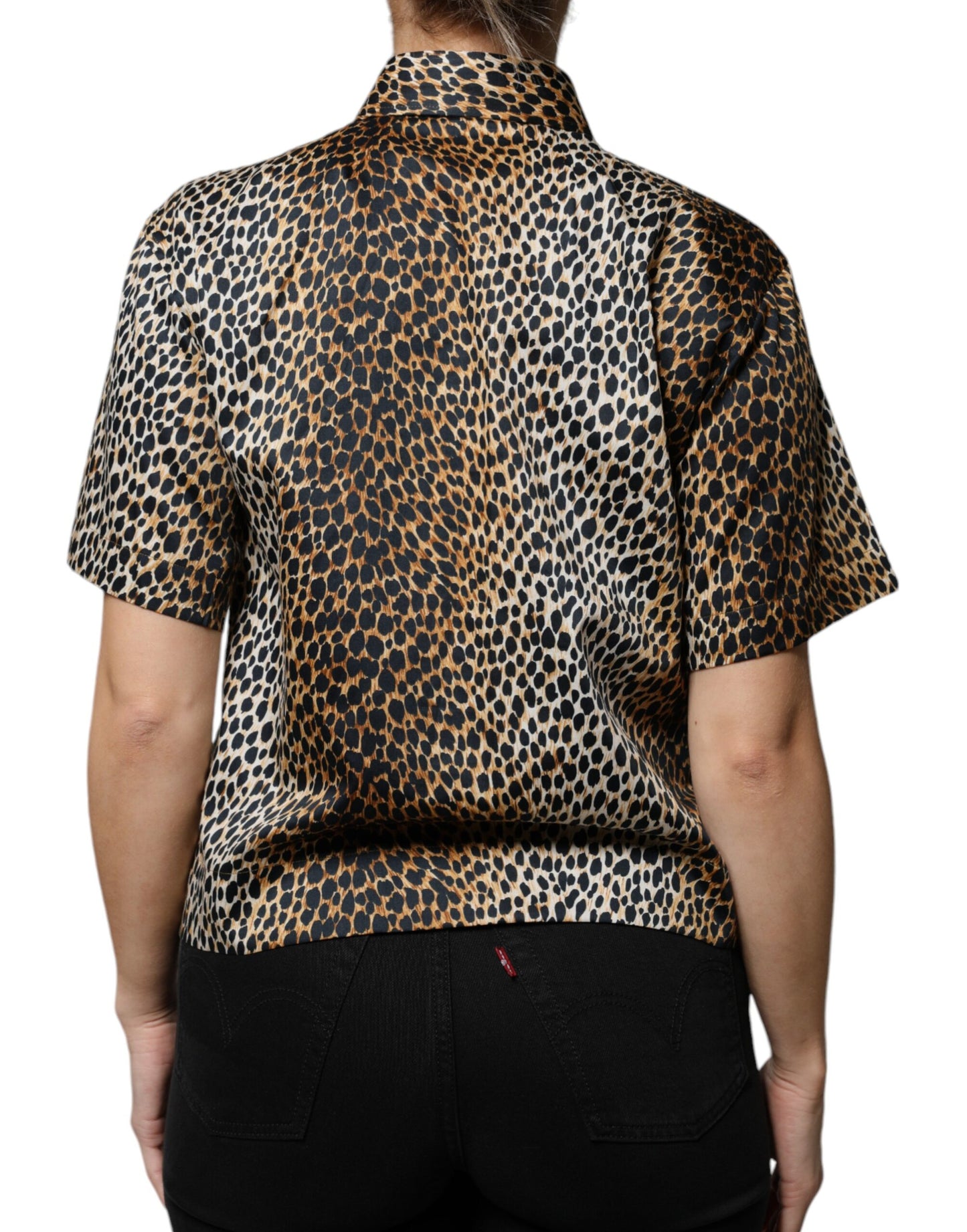 Dolce & Gabbana Brown Leopard Print Short Sleeves Blouse Top IT42 / M