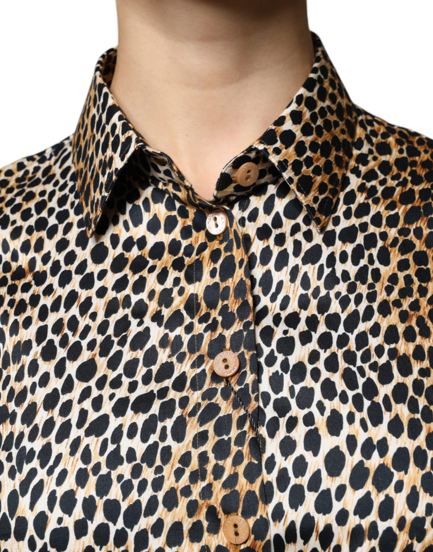 Dolce & Gabbana Brown Leopard Print Short Sleeves Blouse Top IT42 / M