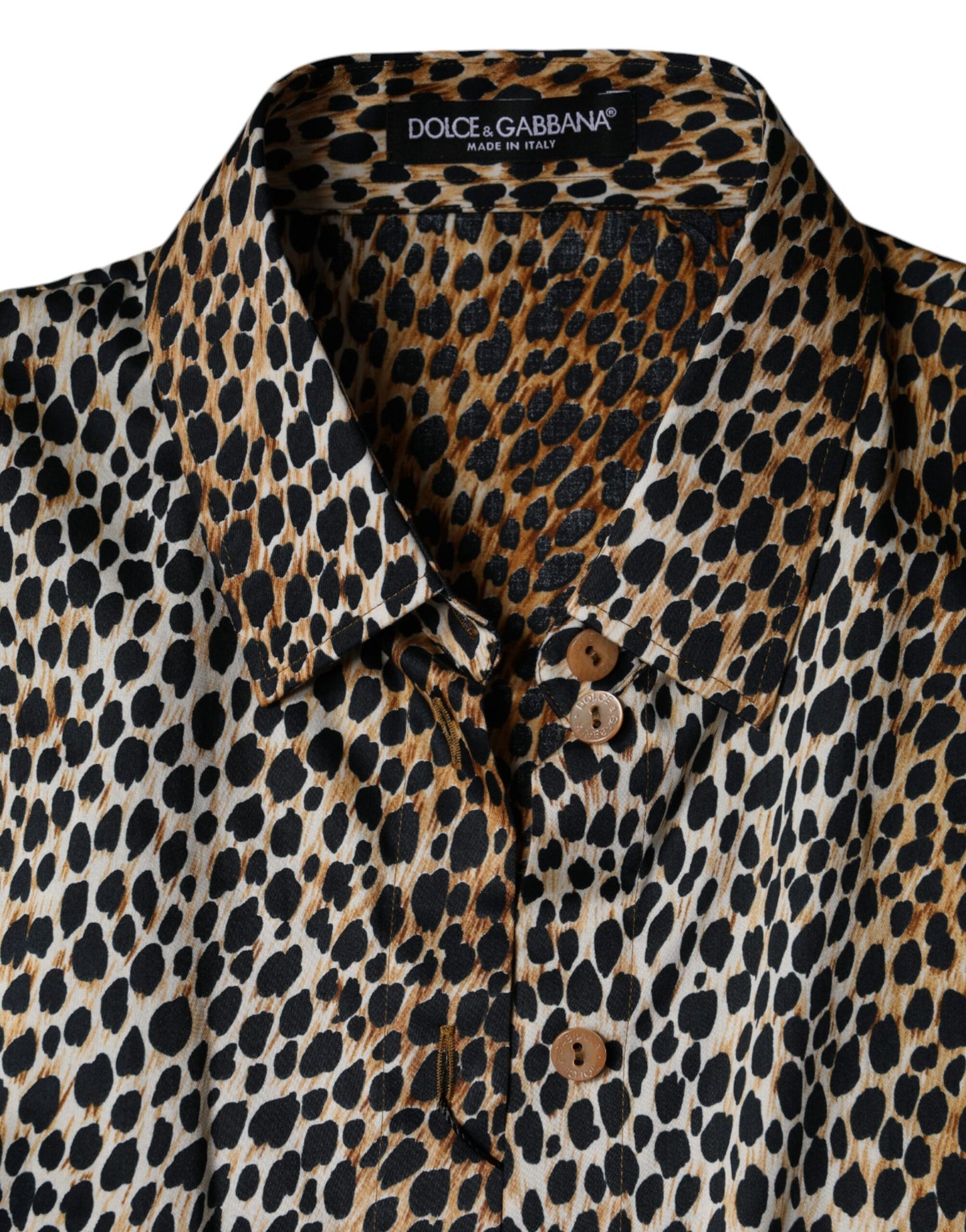 Dolce & Gabbana Brown Leopard Print Short Sleeves Blouse Top IT42 / M