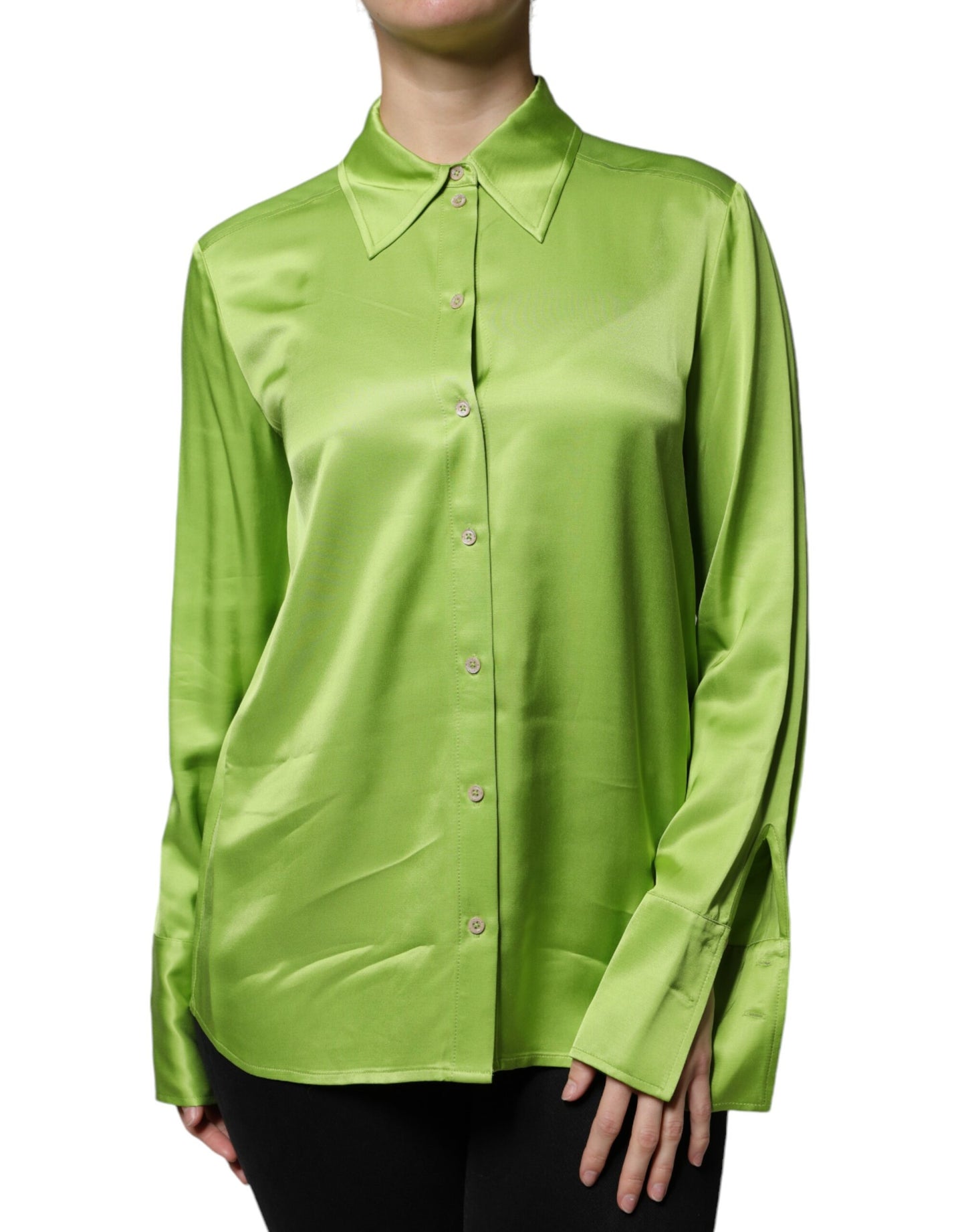 Patrizia Pepe Green Viscose Long Sleeves Collared Blouse Top IT44 | L