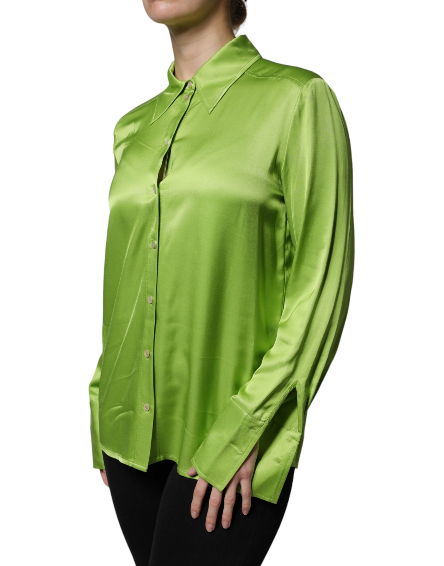 Patrizia Pepe Green Viscose Long Sleeves Collared Blouse Top IT44 | L