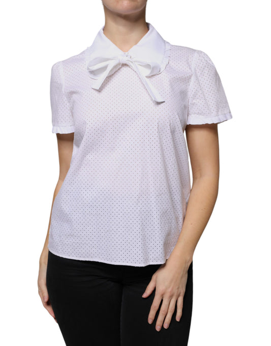 Valentino White Cotton Short Sleeves Collared Blouse Top IT44 | L