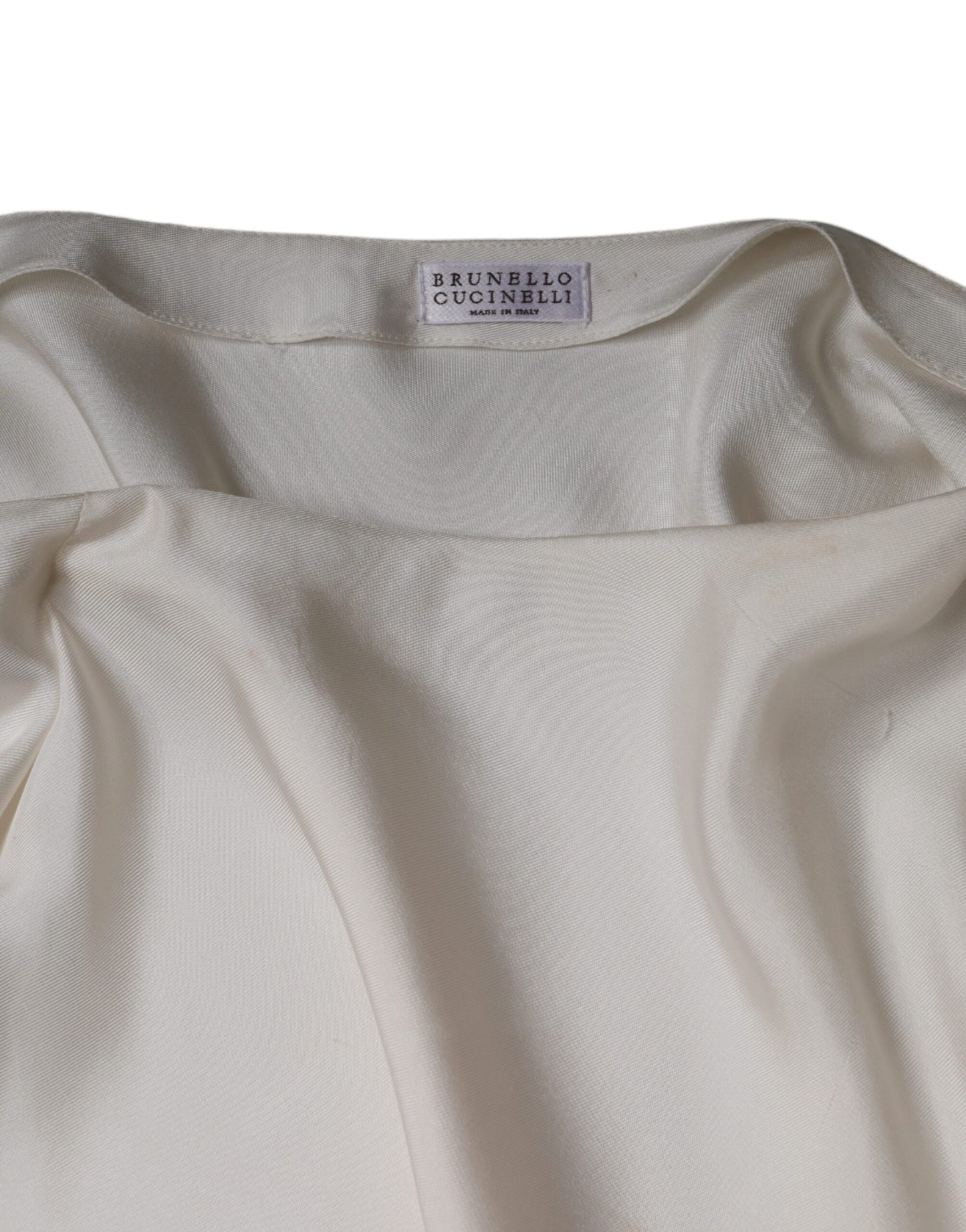 Brunello Cucinelli Beige Silk Ascot Collared Long Sleeves Top IT40 | S