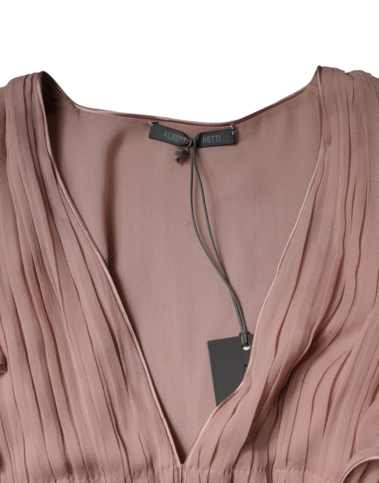 Alberta Ferretti Brown Silk Short Sleeves V-neck Pleated Top IT40 | S