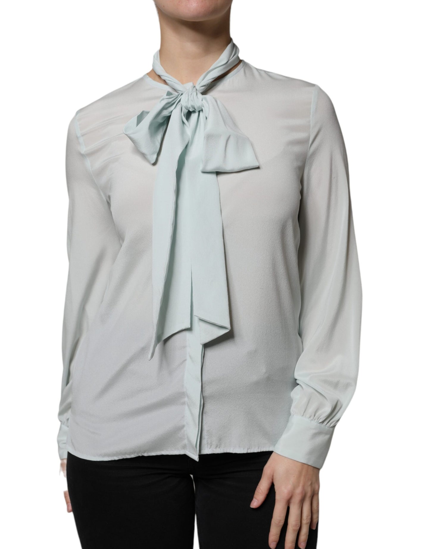 Ballantyne Light Blue Silk Ascot Collared Long Sleeves Top IT40 | S