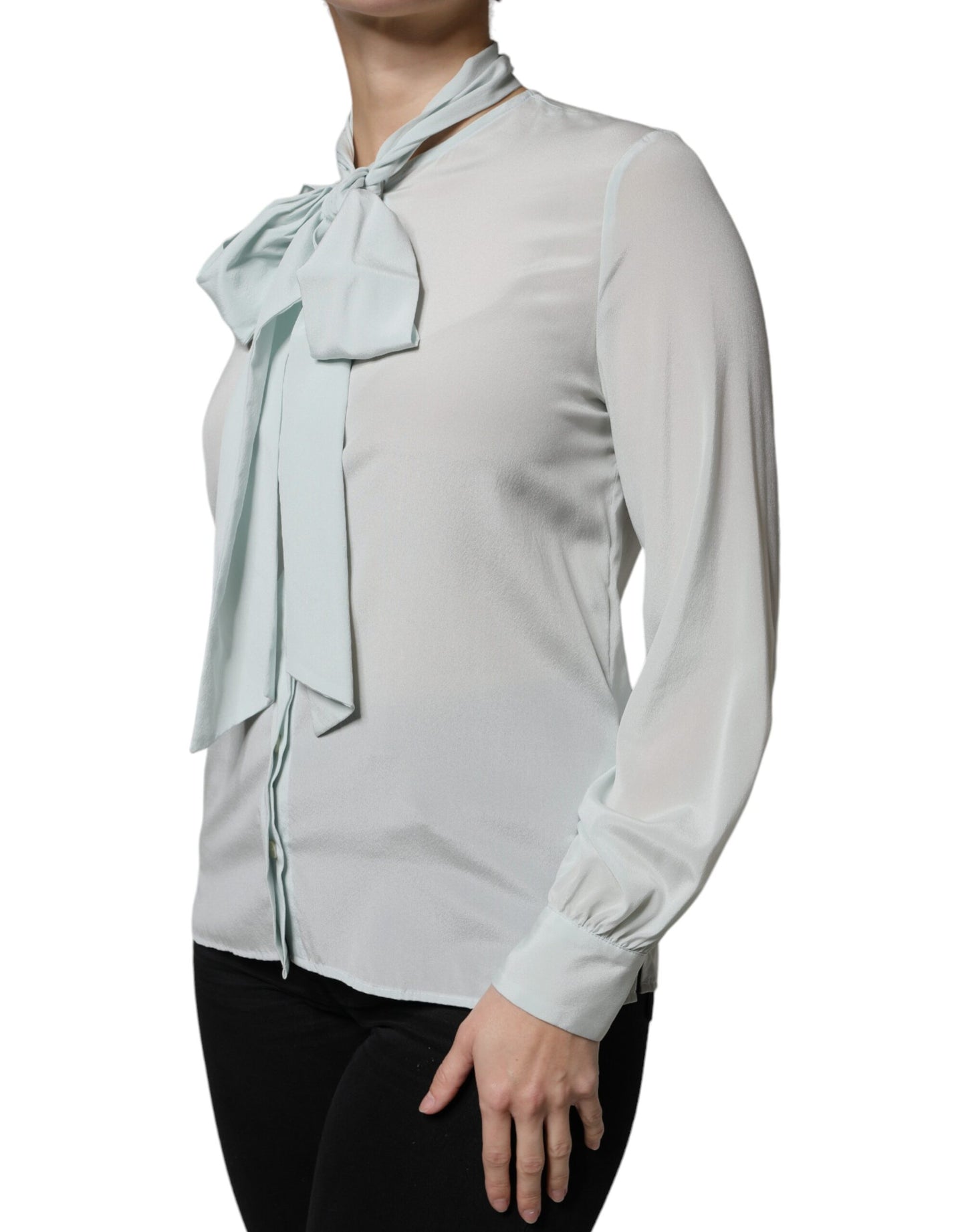 Ballantyne Light Blue Silk Ascot Collared Long Sleeves Top IT40 | S