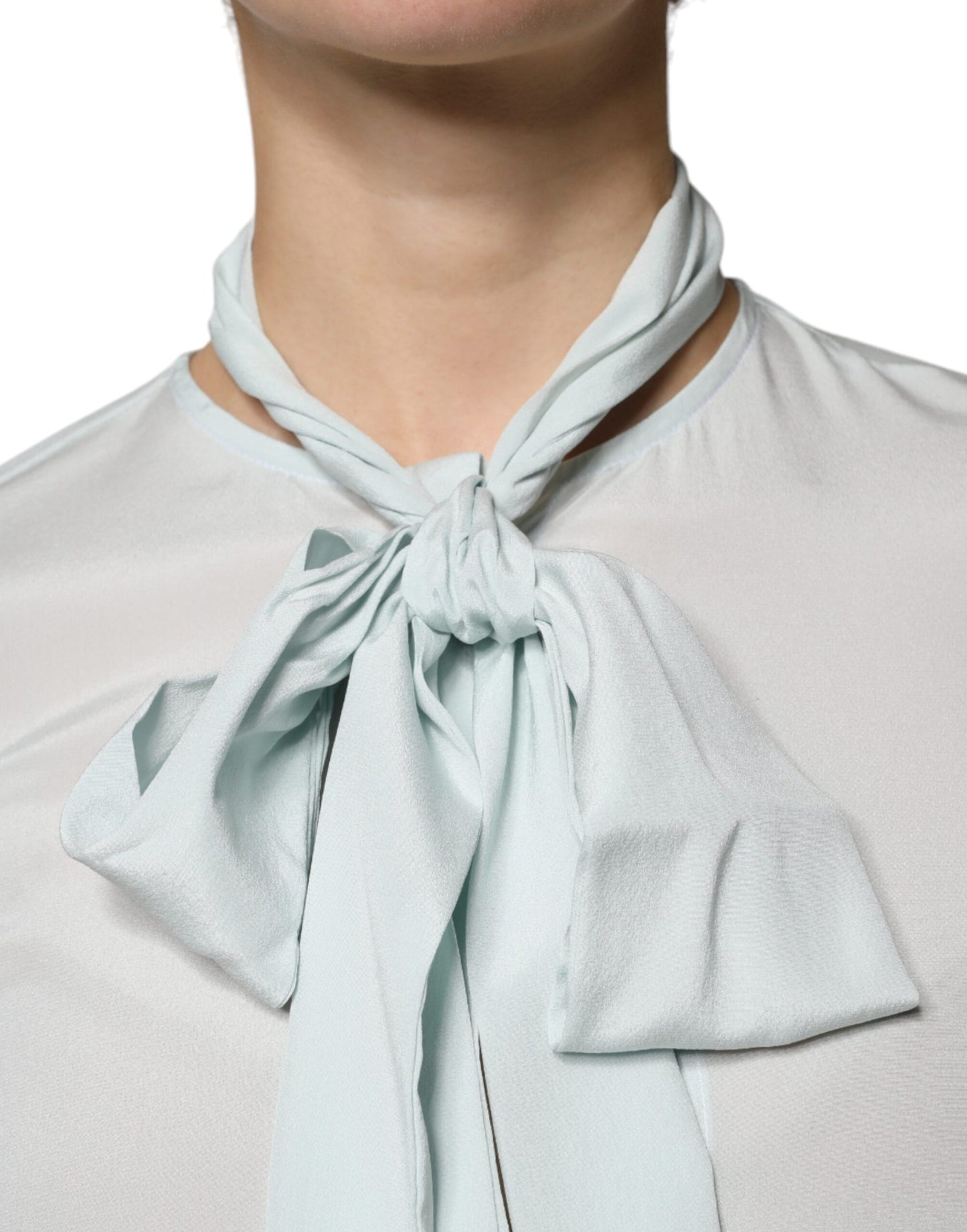 Ballantyne Light Blue Silk Ascot Collared Long Sleeves Top IT40 | S