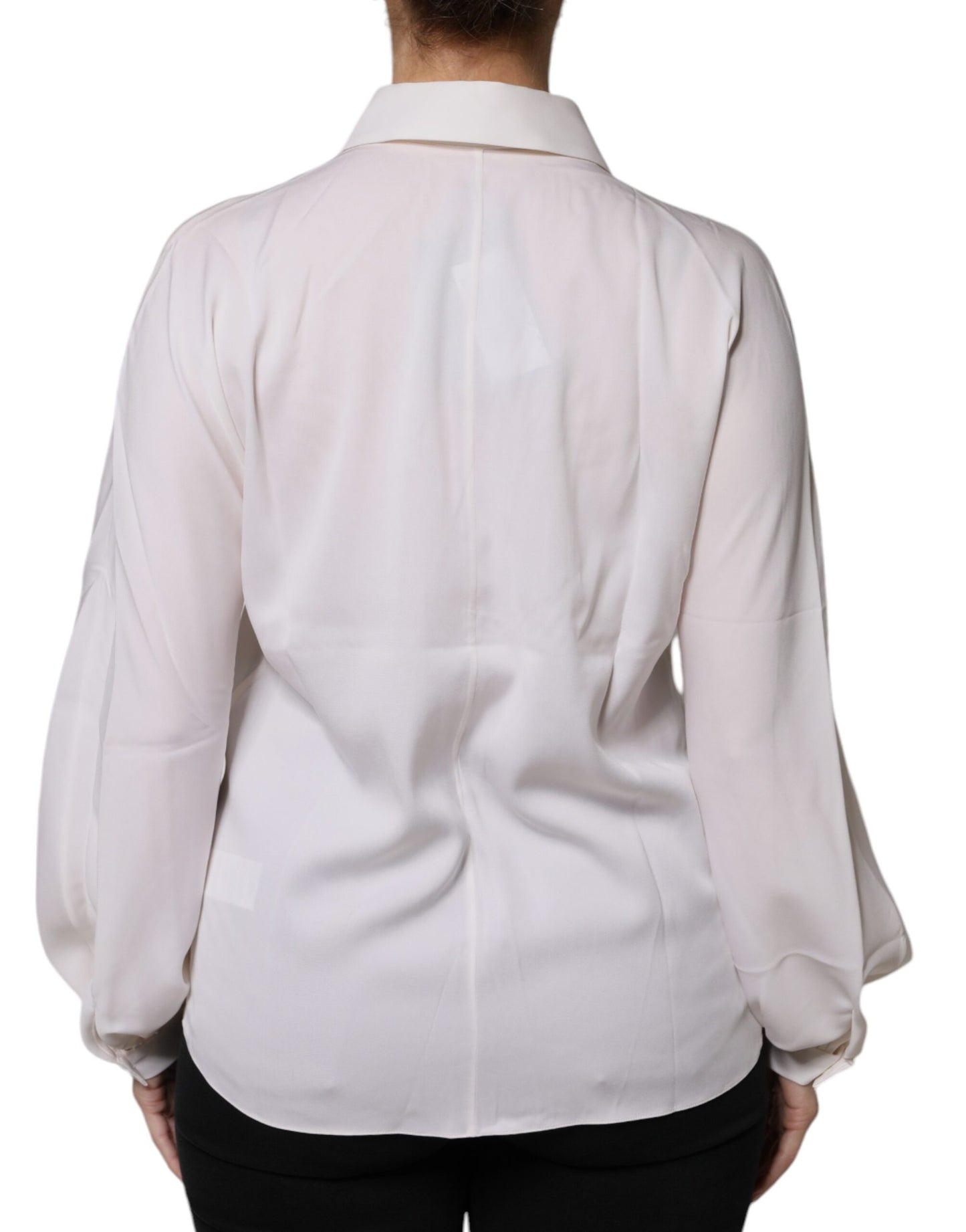 Dolce & Gabbana White Rabbit Patch Silk Collared Blouse Top IT38 / XS