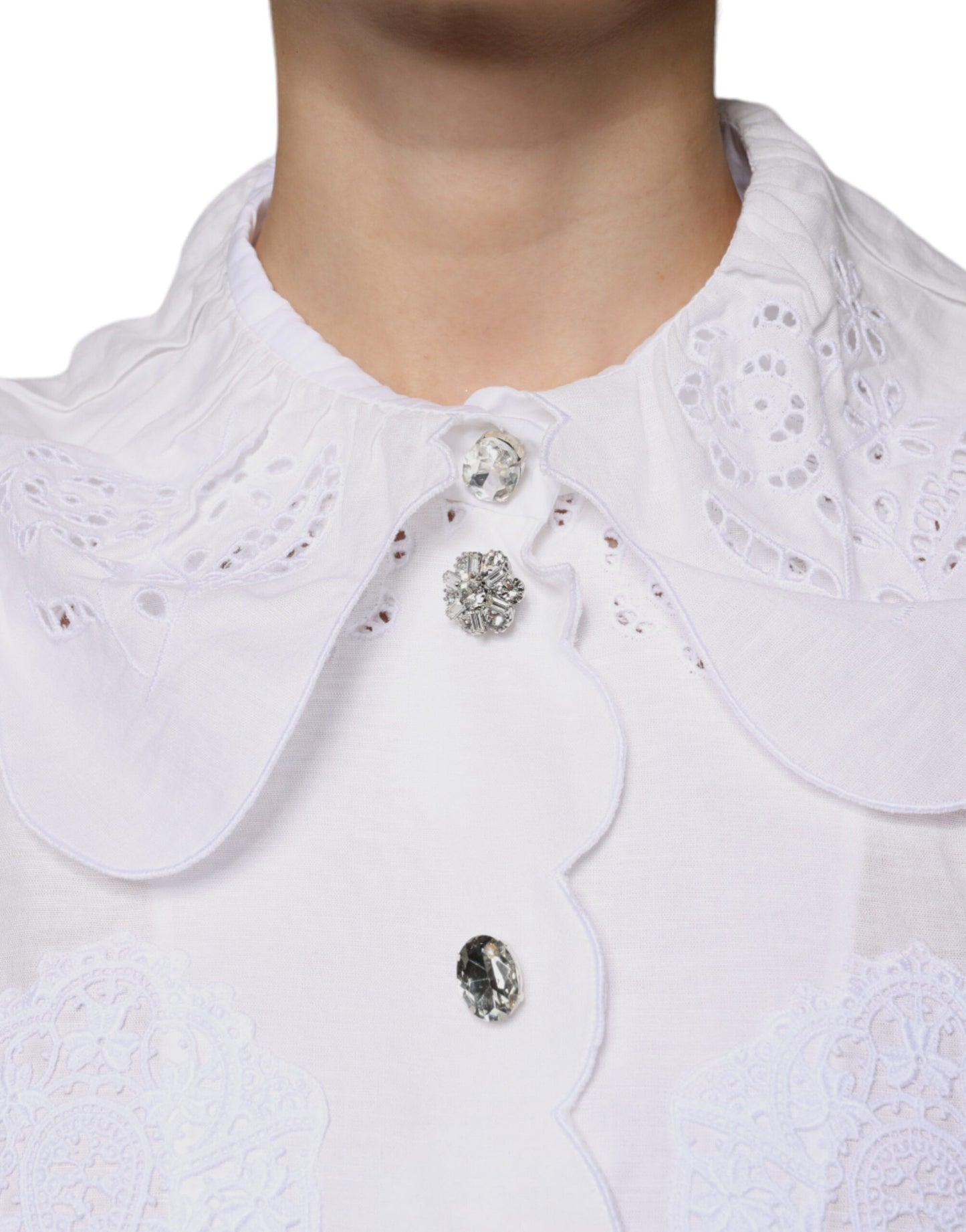 Dolce & Gabbana White Cotton Lace Trim Collared Blouse Top IT40 | S