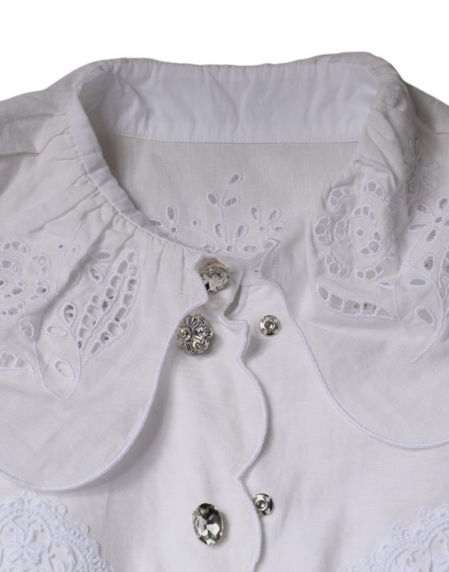 Dolce & Gabbana White Cotton Lace Trim Collared Blouse Top IT40 | S