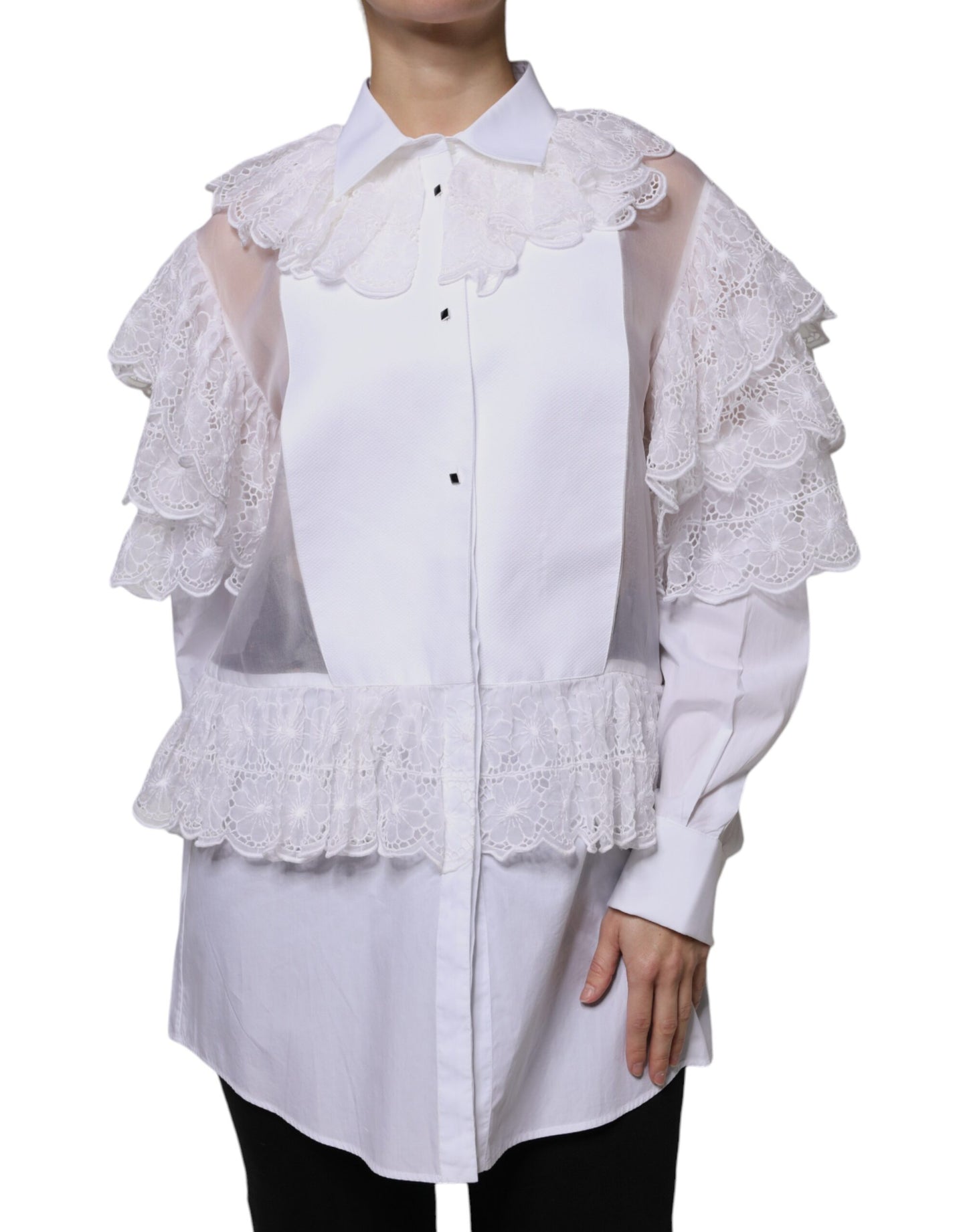 Dolce & Gabbana White Cotton Poplin Shirt Dress Blouse Top IT44 / L