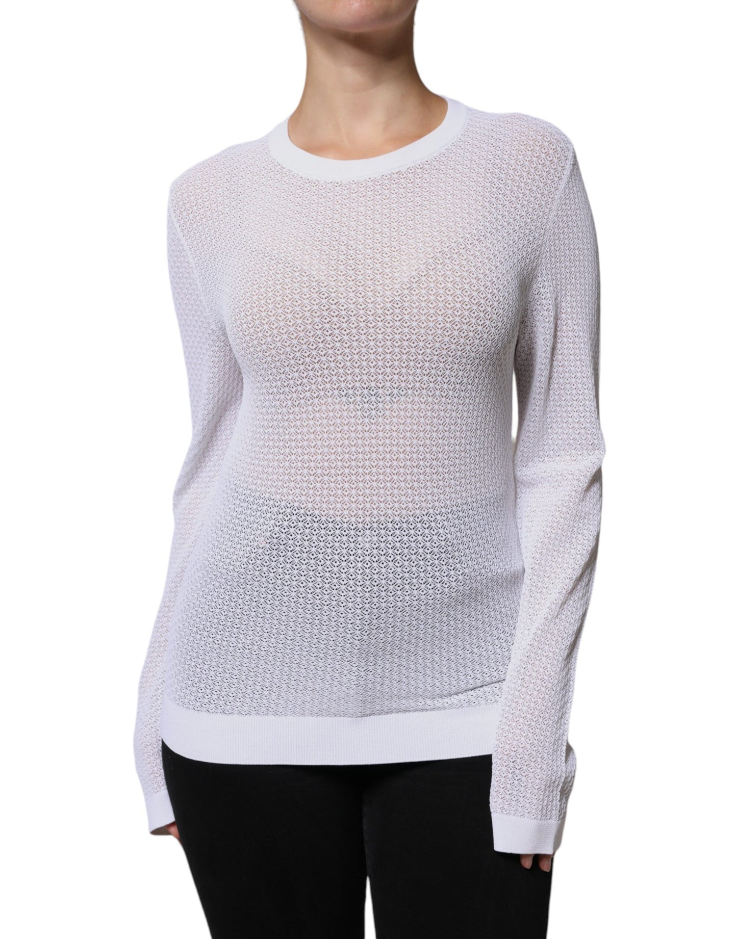 Dolce & Gabbana White Mesh See Through Long Sleeves Top IT50 / 3XL