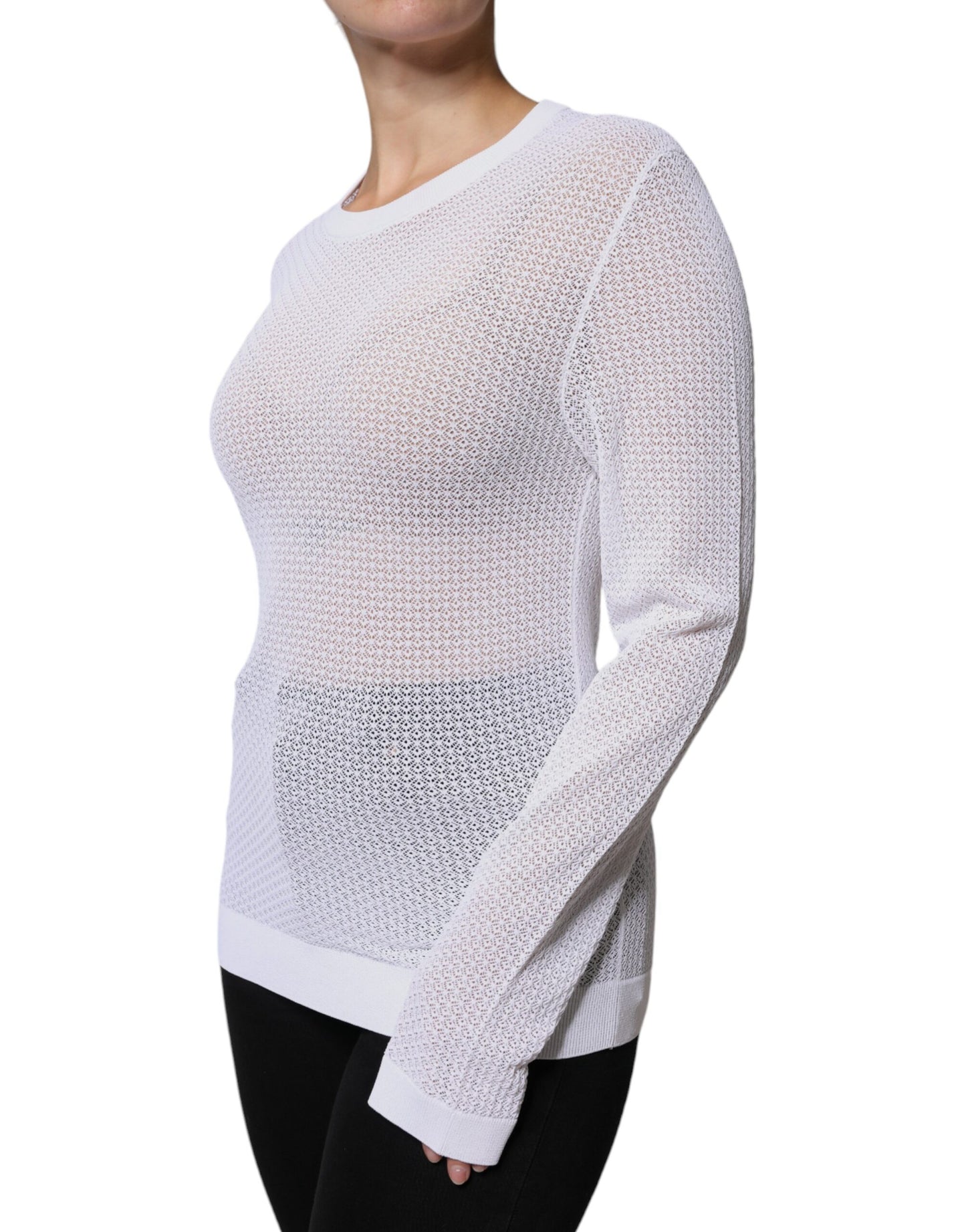 Dolce & Gabbana White Mesh See Through Long Sleeves Top IT50 / 3XL