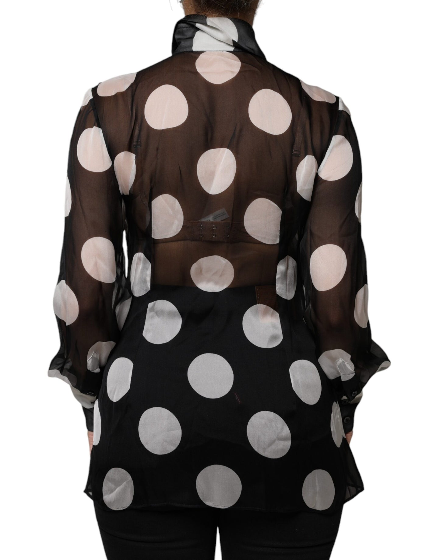 Dolce & Gabbana Black White Polka Dots Silk Long Sleeves Top IT42 / M