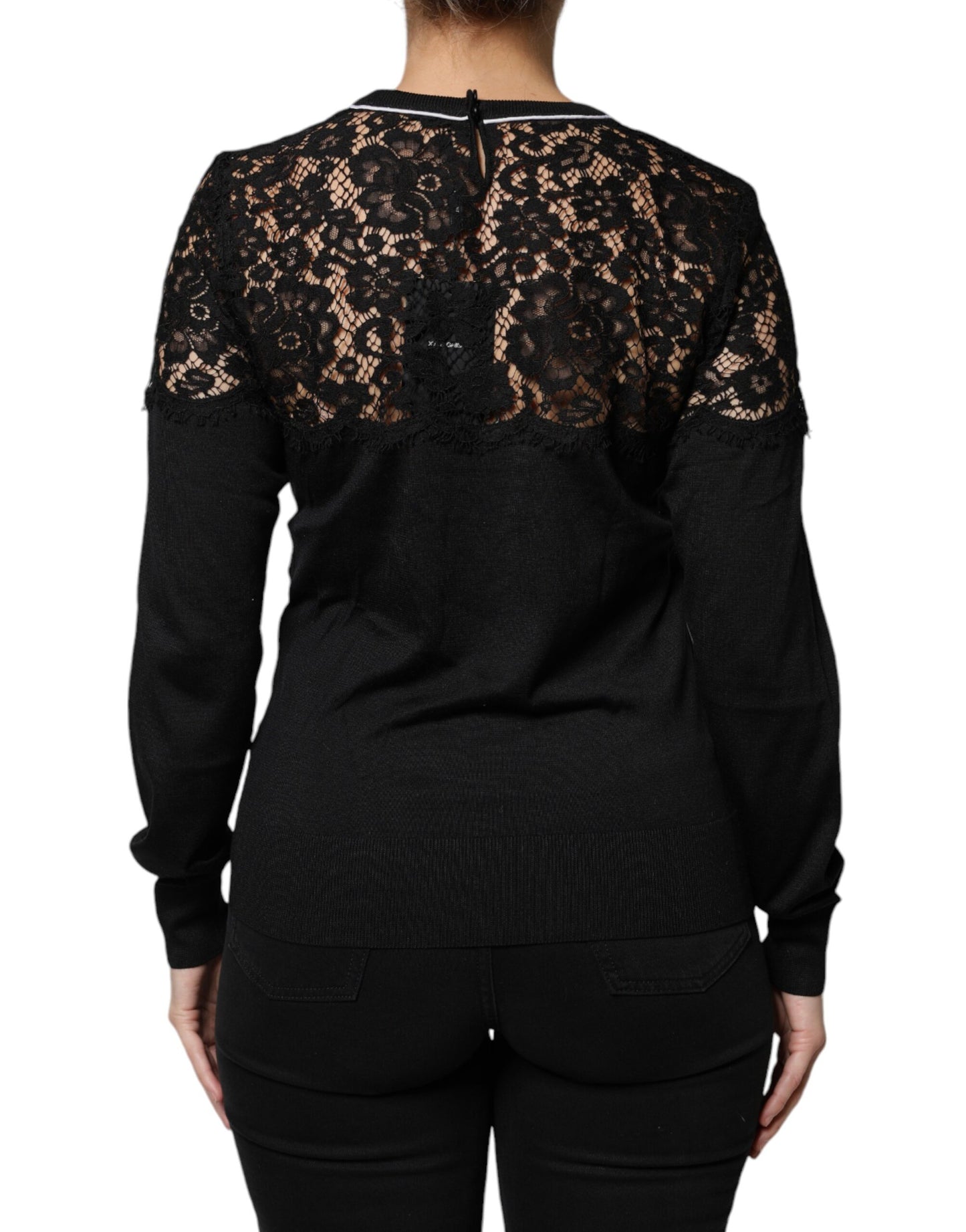 Dolce & Gabbana Black Floral Lace Silk Pullover Blouse Top IT42 / M