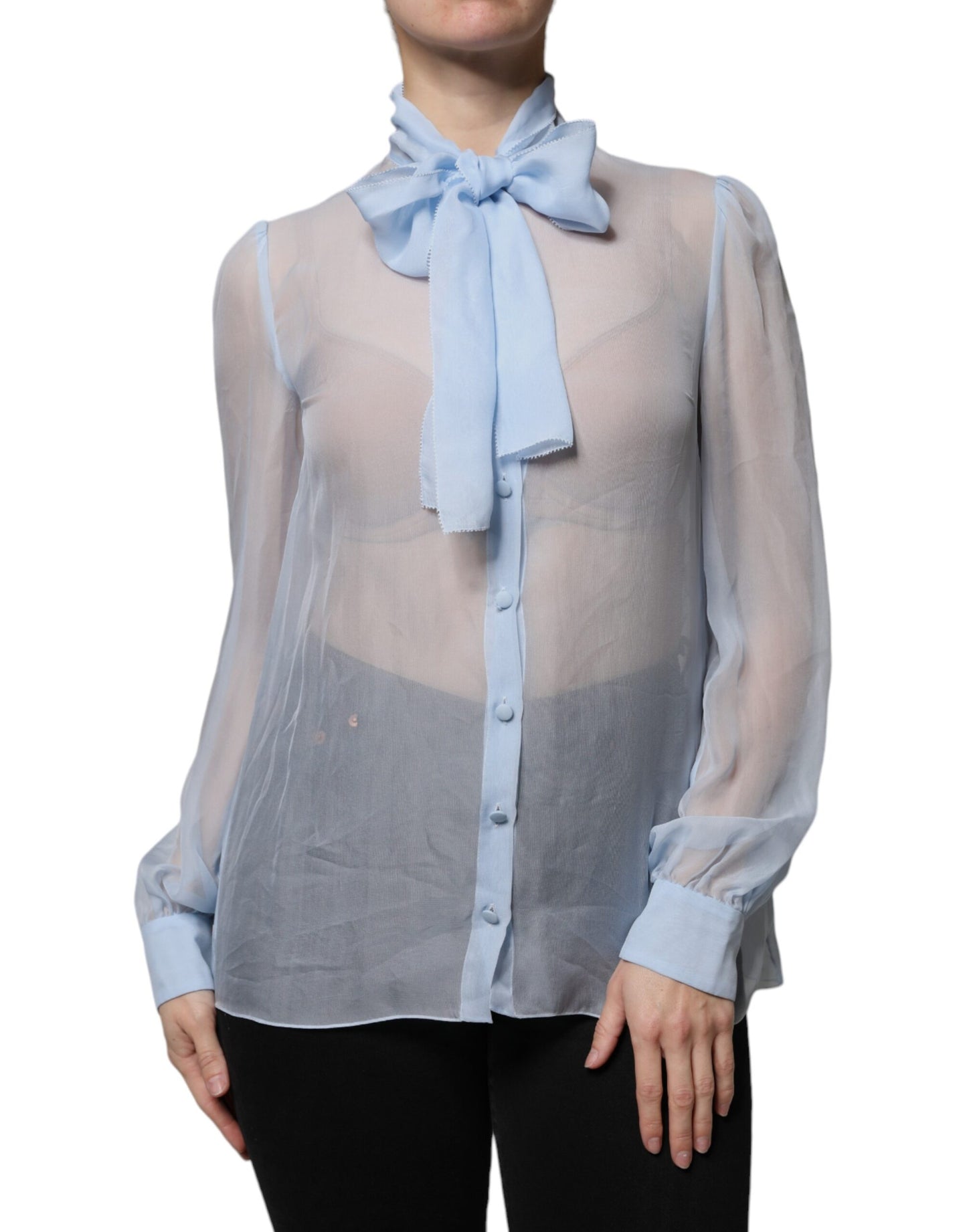 Dolce & Gabbana Blue Long Sleeve Button Down Blouse Top IT38 / XS