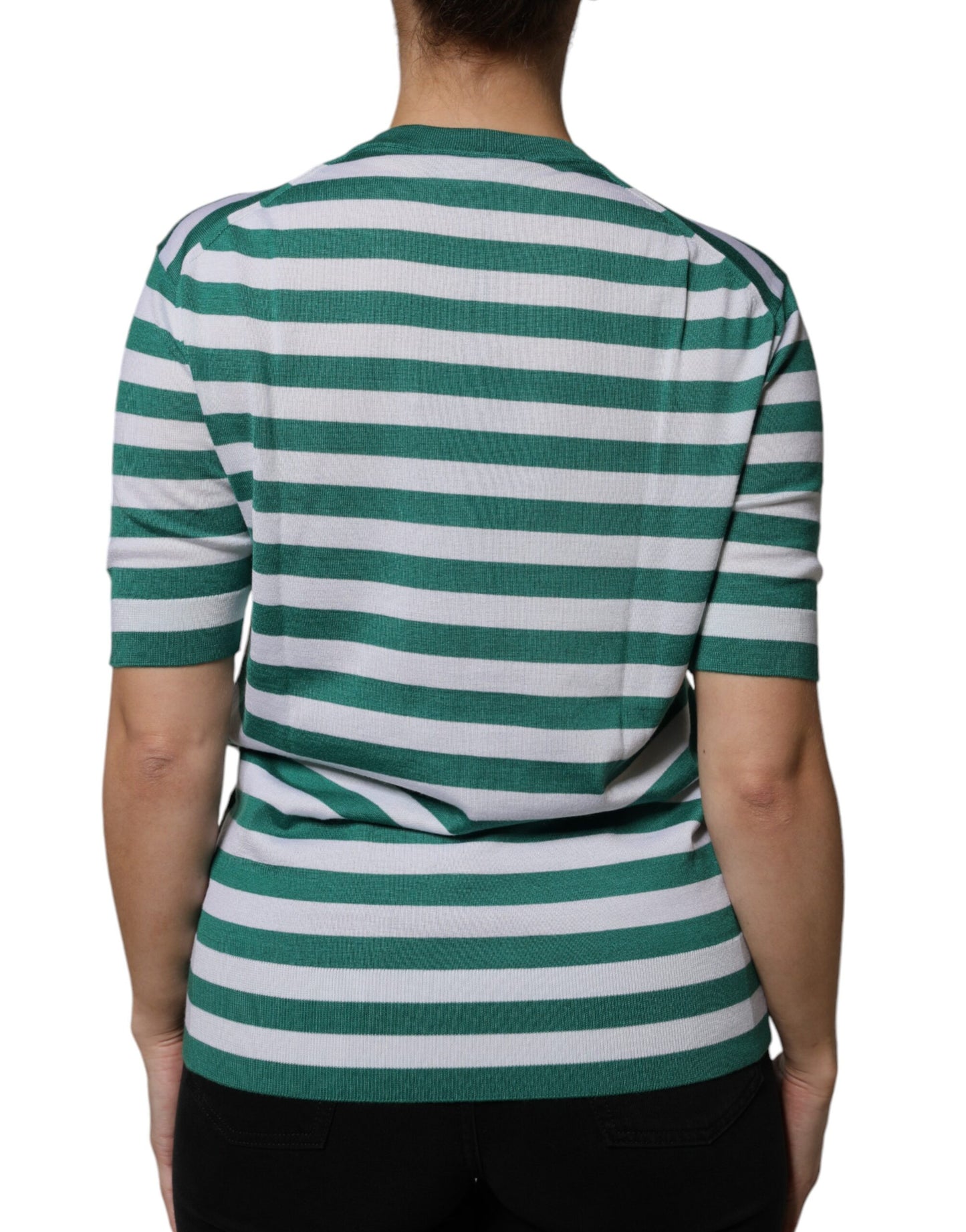 Dolce & Gabbana White Green Stripe Leaf Crew Neck T-shirt IT36 / XS