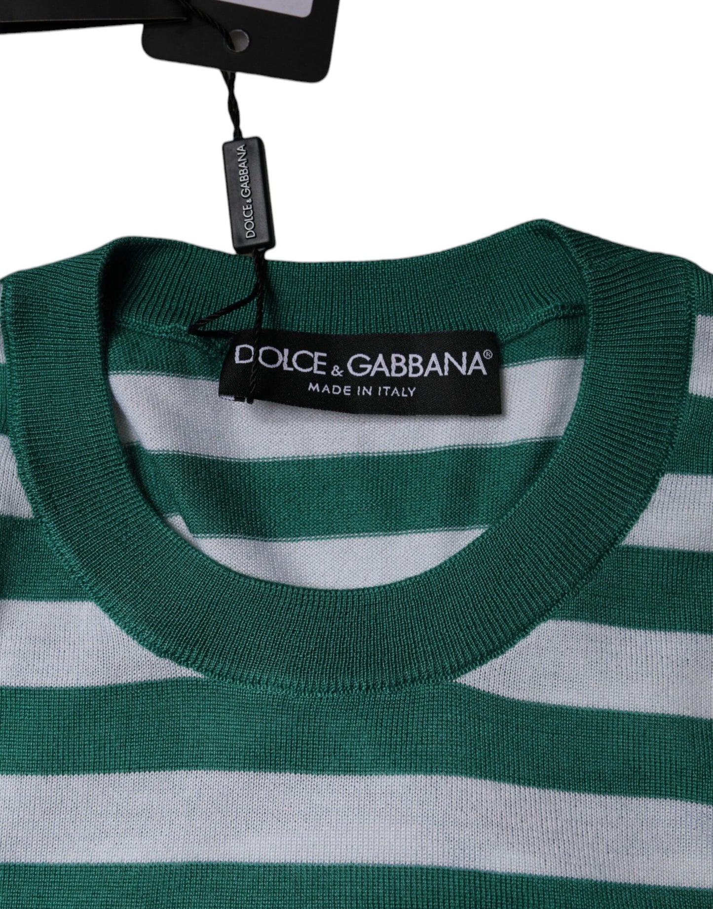 Dolce & Gabbana White Green Stripe Leaf Crew Neck T-shirt IT36 / XS