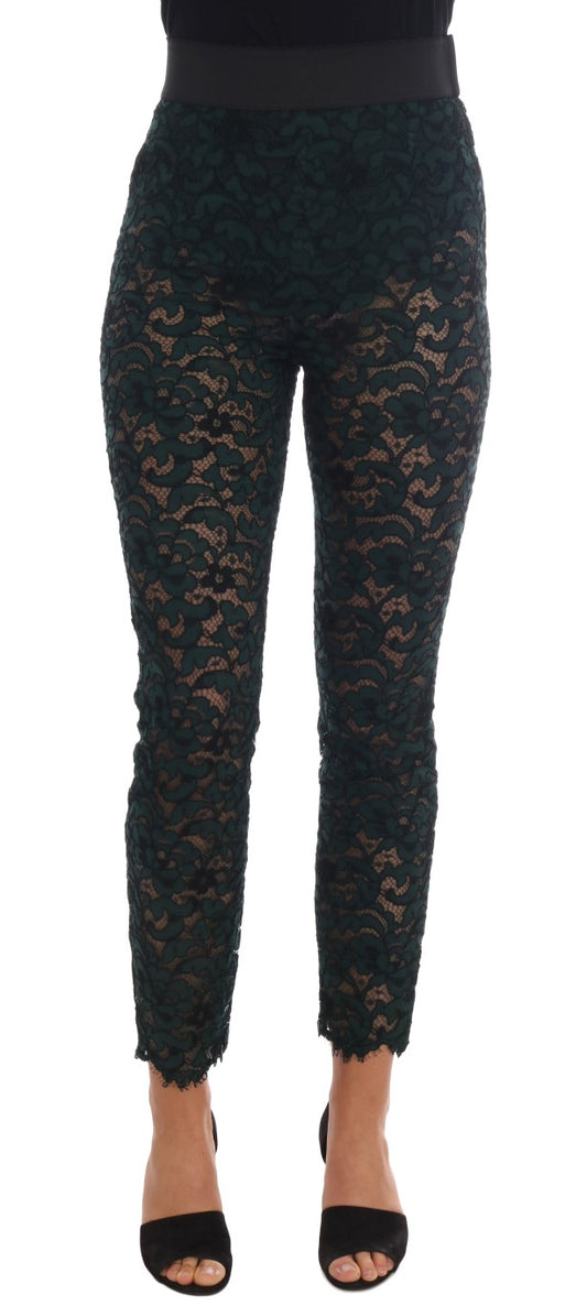 Dolce & Gabbana High Waist Floral Lace Slim Trousers IT38 | XS