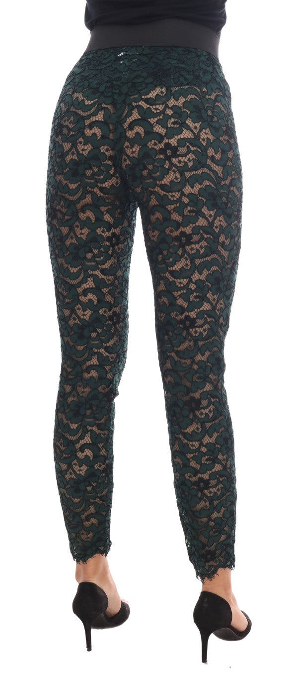 Dolce & Gabbana High Waist Floral Lace Slim Trousers IT38 | XS