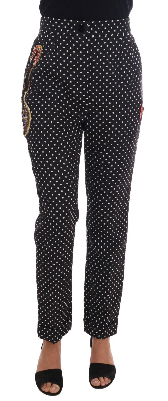 Dolce & Gabbana Elegant Polka Dot Embellished Trousers IT42 | M