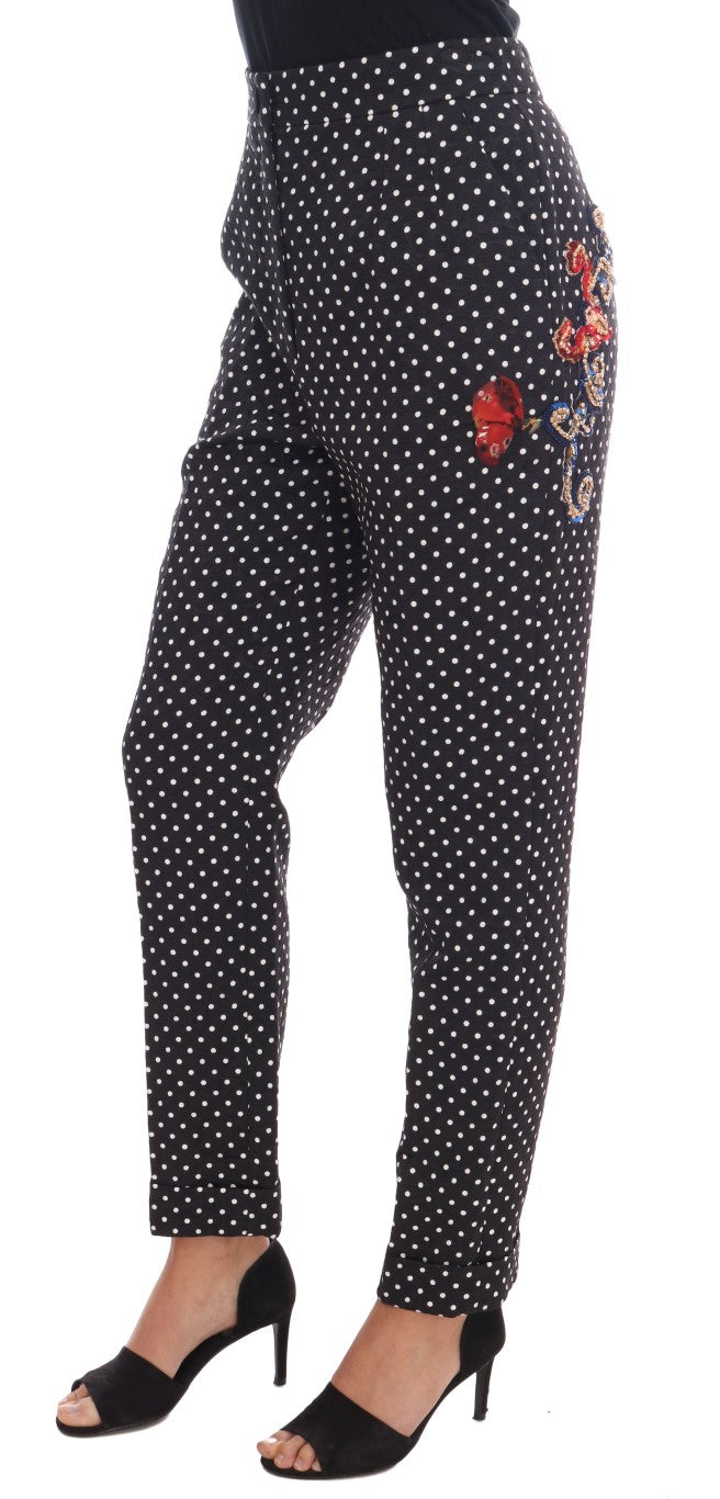 Dolce & Gabbana Elegant Polka Dot Embellished Trousers IT42 | M