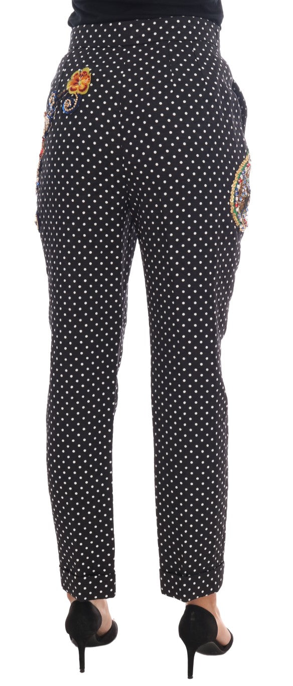 Dolce & Gabbana Elegant Polka Dot Embellished Trousers IT42 | M