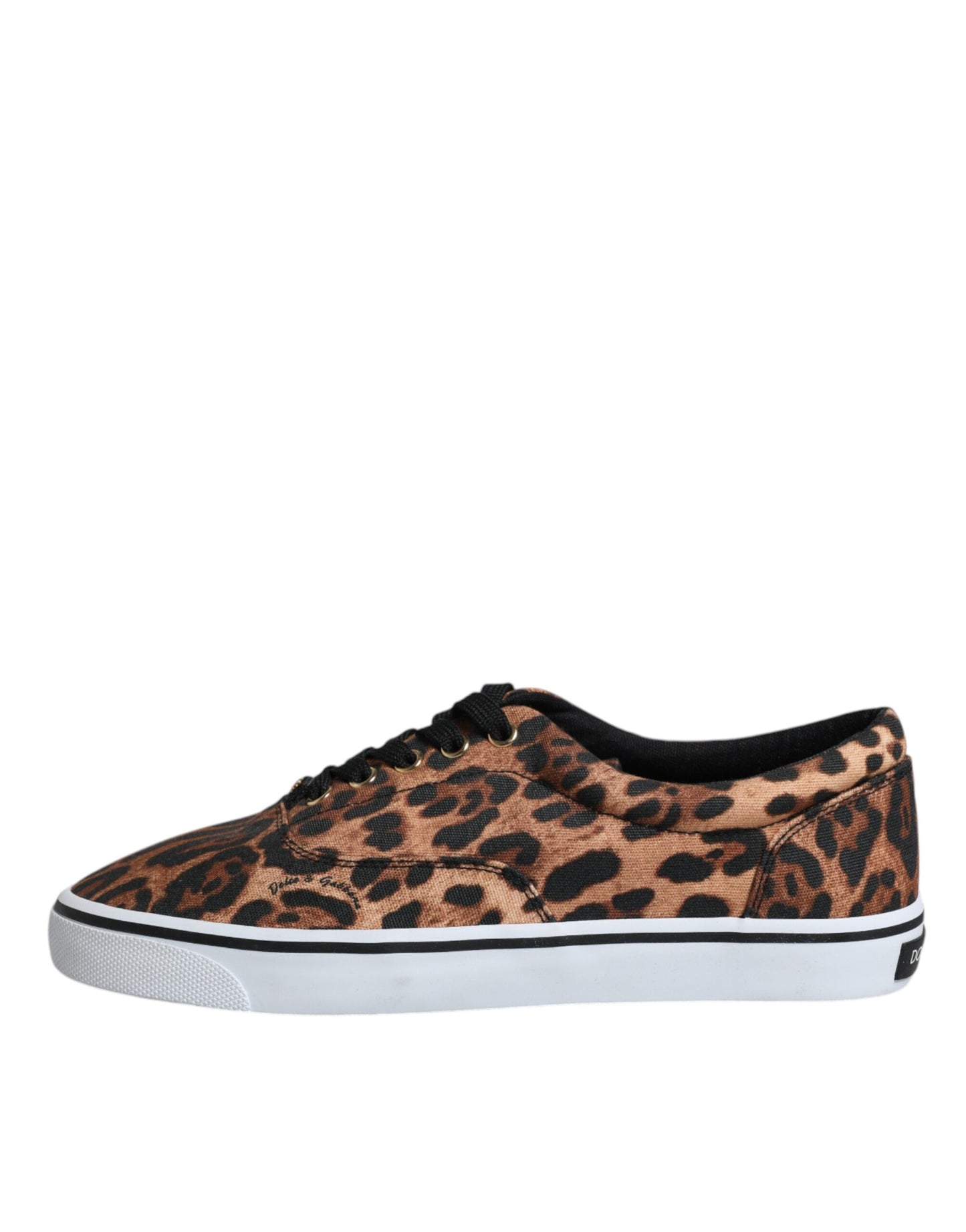 Dolce & Gabbana Brown Leopard Logo Print Cotton Sneakers Shoes