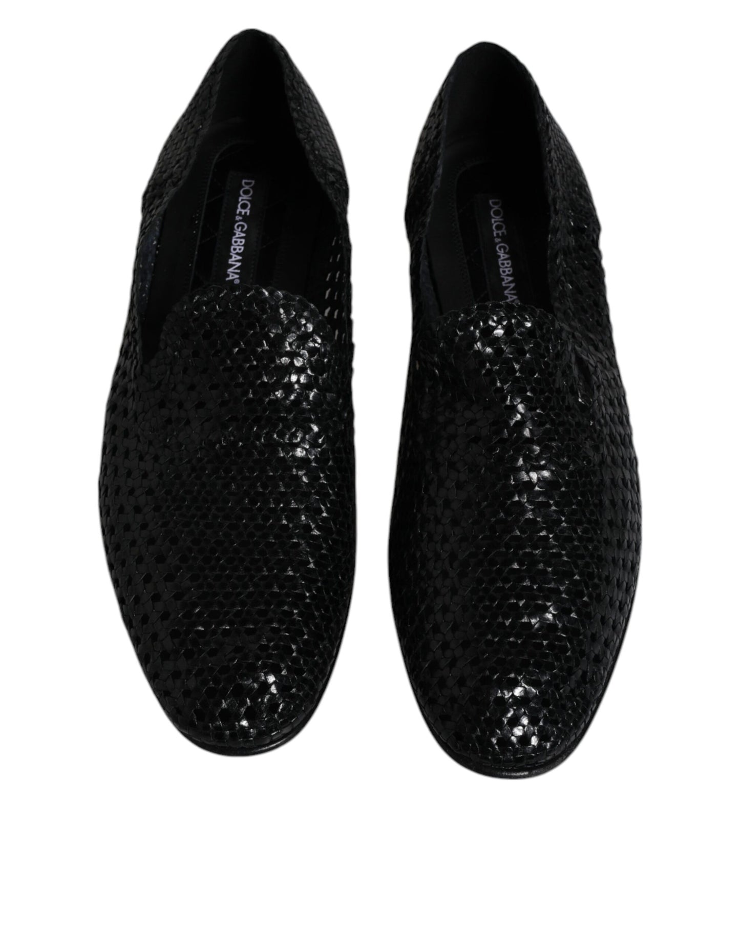 Dolce & Gabbana Black Woven Leather Slip On Loafers Shoes