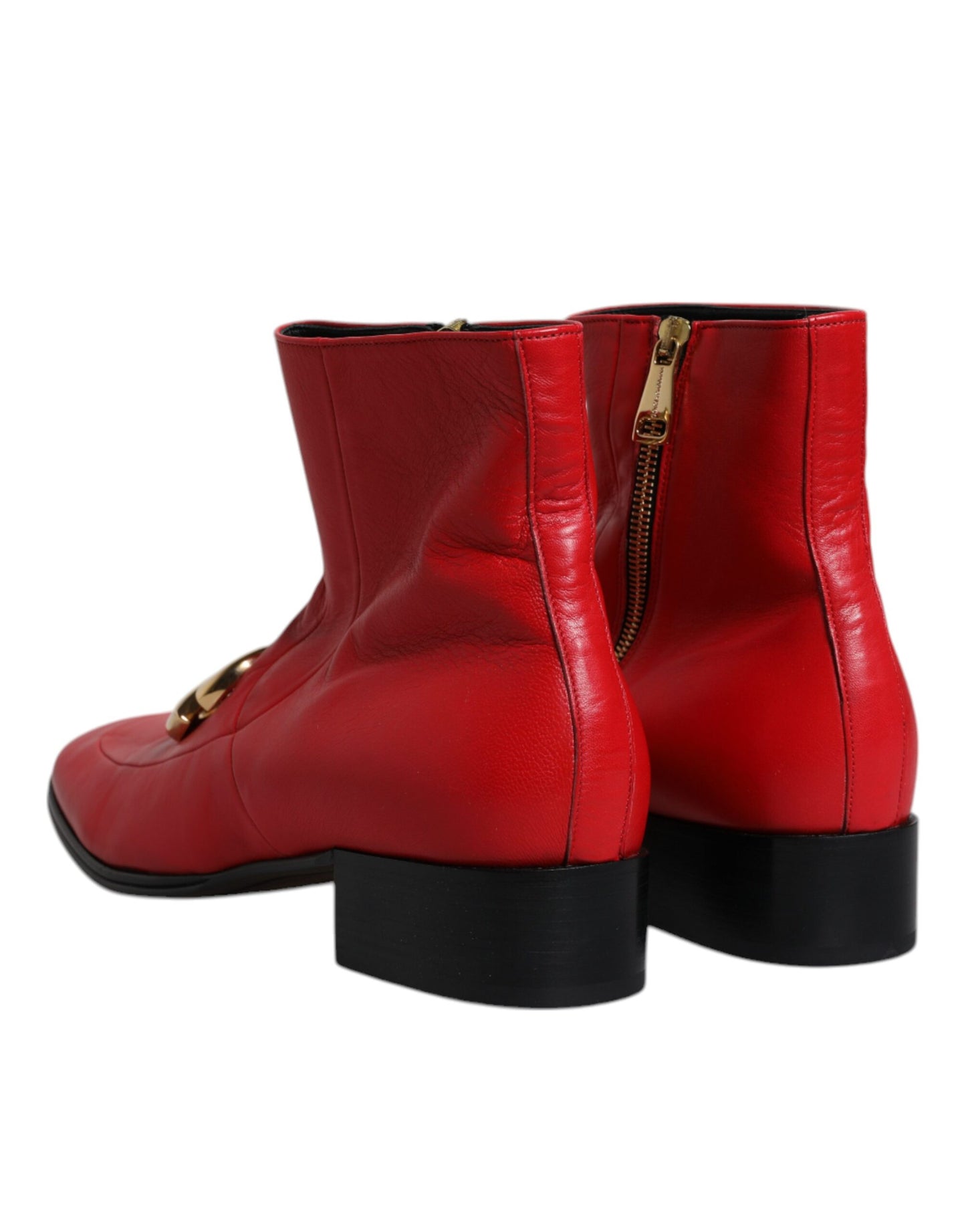 Dolce & Gabbana Red Leather Logo Chelsea Ankle Boots Shoes