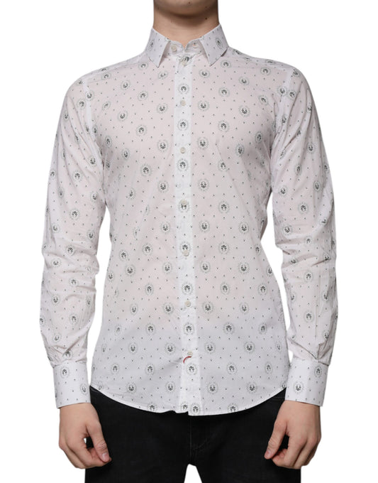 Dolce & Gabbana White Printed Cotton Slim Fit Men Dress Shirt